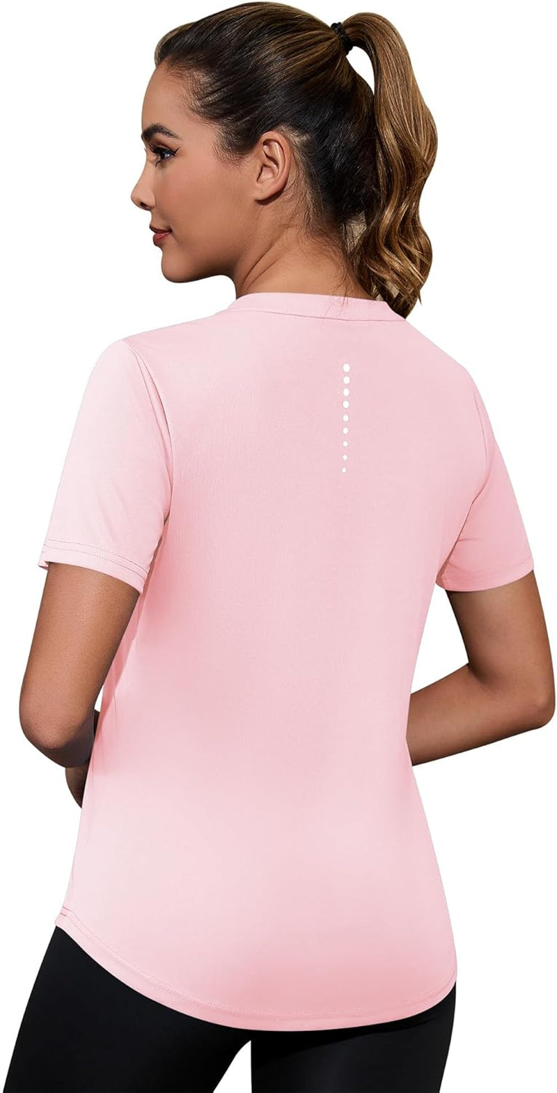 Workout Tops for Women Breathable V Neck Yoga T Shirts Trending Beach Casual Loose Fit Tee Running