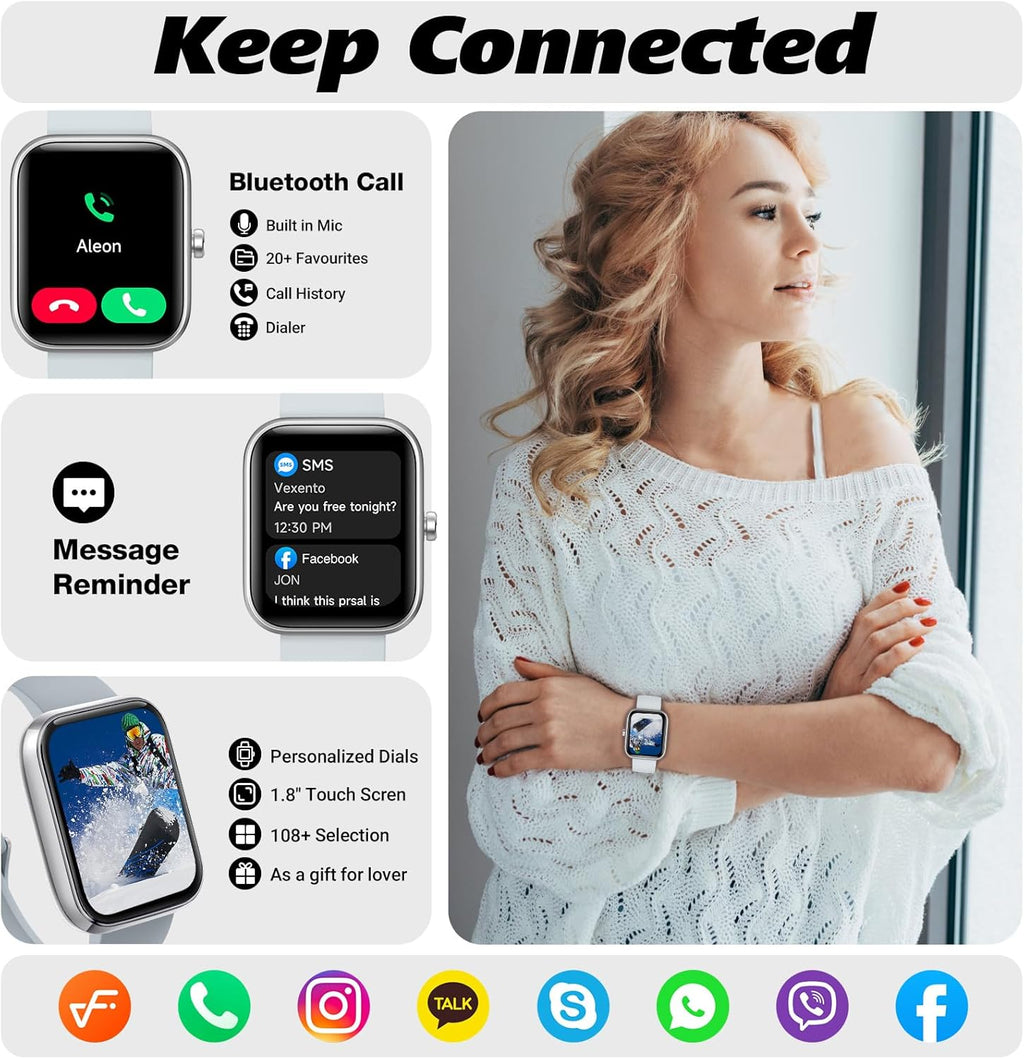 Smart Watch for Men Women with Bluetooth Call, Alexa Built-In, Heart Rate & Sleep Monitor, 1.83" DIY Dial Fitness Watch with 100+ Sport Modes, IP68 Waterproof, Compatible with Android Ios