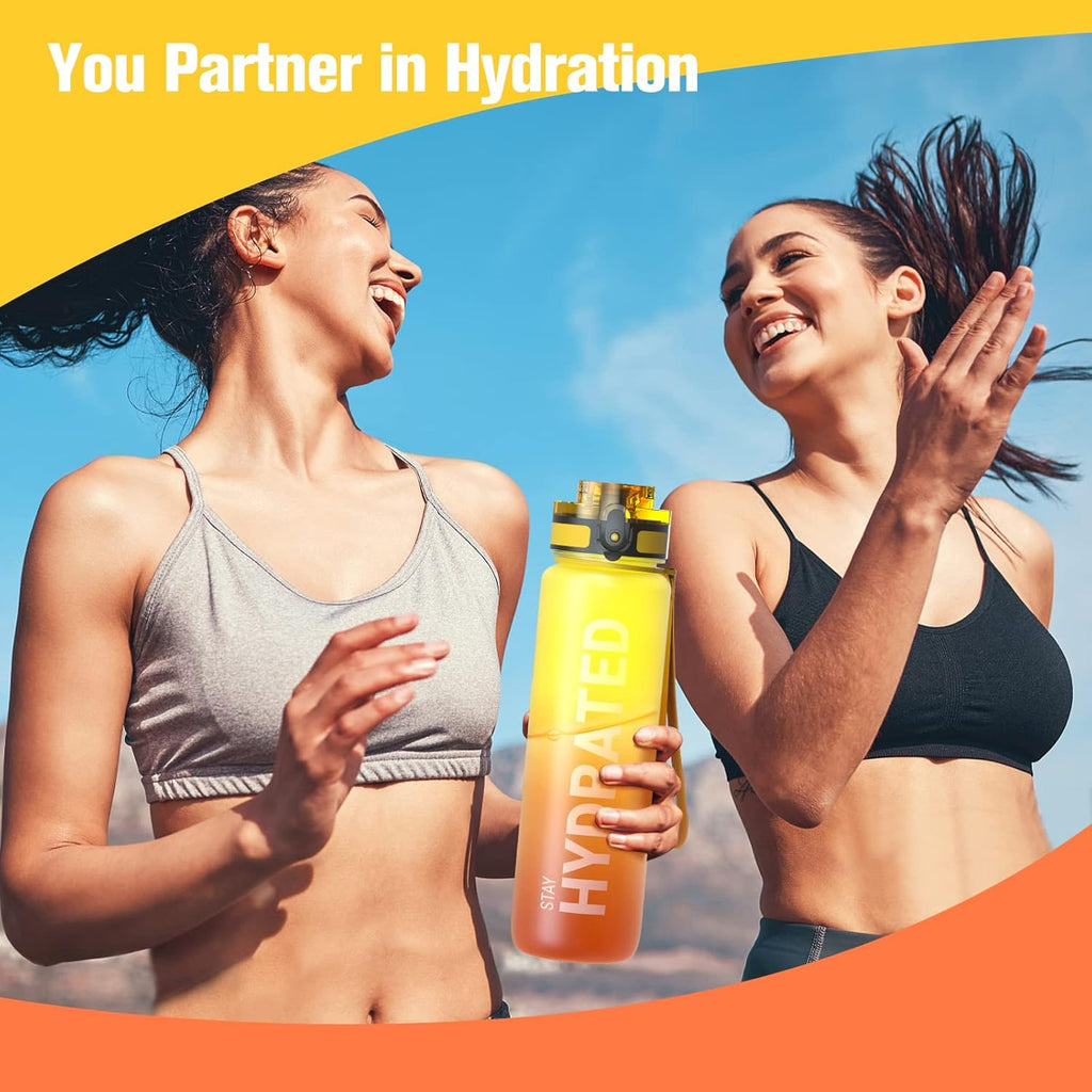 Water Bottle, 32Oz Motivational Sports Water Bottle with Time Marker - Times to Drink - Tritan, BPA Free, Wide Mouth Leakproof, Fast Flow Technology with Clean Brush (1 Bottle)