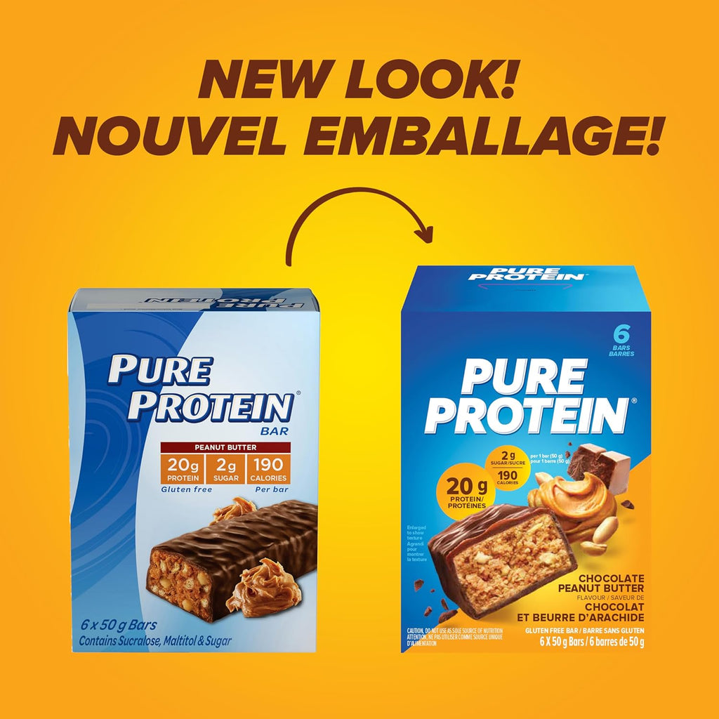 Bars - Nutritious, Gluten Free Bar, Made with Whey Protein Blend - Low Sugar Snack. Deliciously Satisfying. Made in Canada, Chocolate Peanut Butter (Pack of 6)