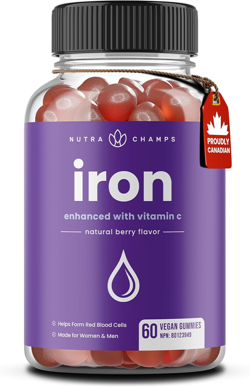 Iron Gummies with Vitamin C | 10Mg Iron per Gummy | Iron Supplements for Women & Men | Vegan Gummies | Blood Cell Formation Support | Energy, Focus, Immune Support | Vegan & Non-Gmo (1)