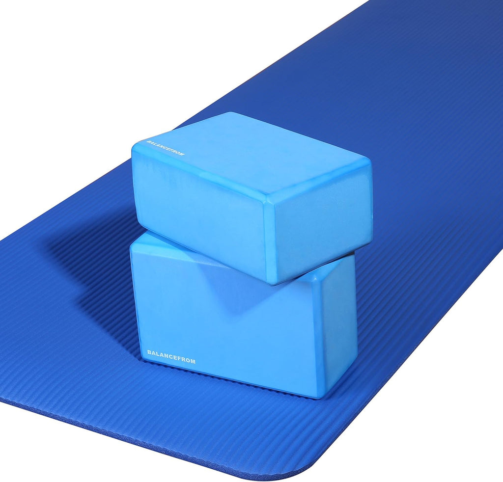 Balancefrom Set of 2 High Density Yoga Blocks, 9"X6"X4" Each, Pair, Multiple Colors