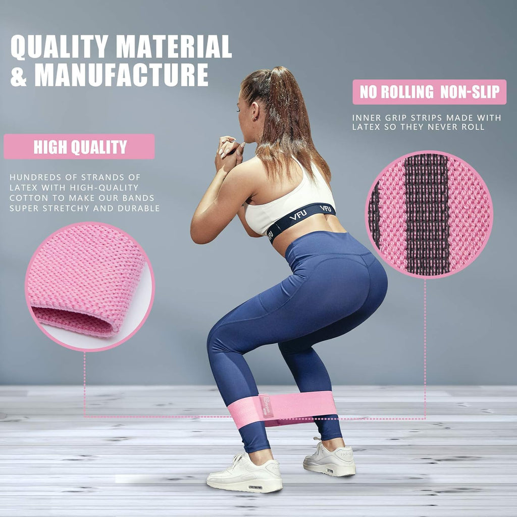 Resistance Exercise Bands,  Fabric Non Slip Hip Bands for Squats, Legs, Butt, Thigh and Hip Workout, Thick Wide Fitness Loop for Men & Women. Workout Guide Included (Set of 3)