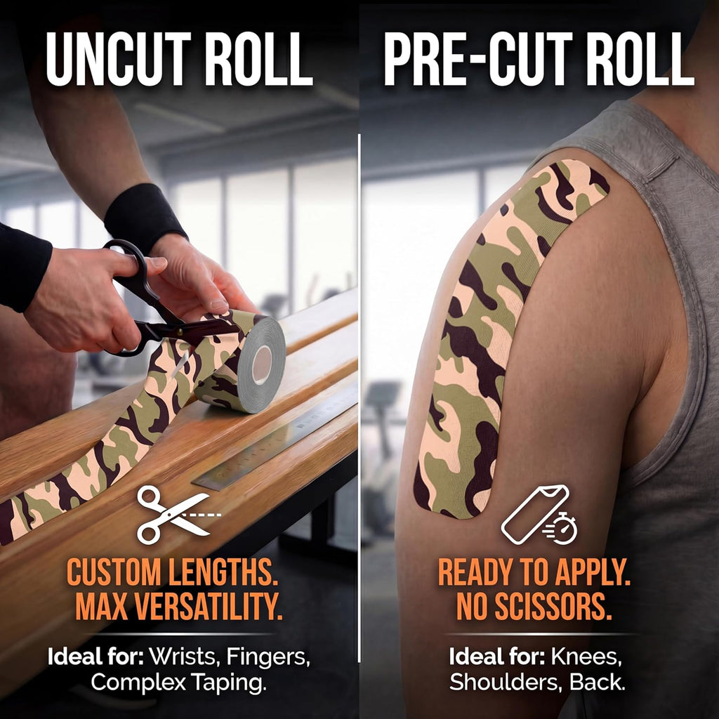 Kinesiology Tape-Incredible Support for Athletic Sports and Recovery+Free Taping Guide - Uncut 2 Inch 16.4 Feet Roll (Forest Camo + Free Taping Guide, Pack of 1)