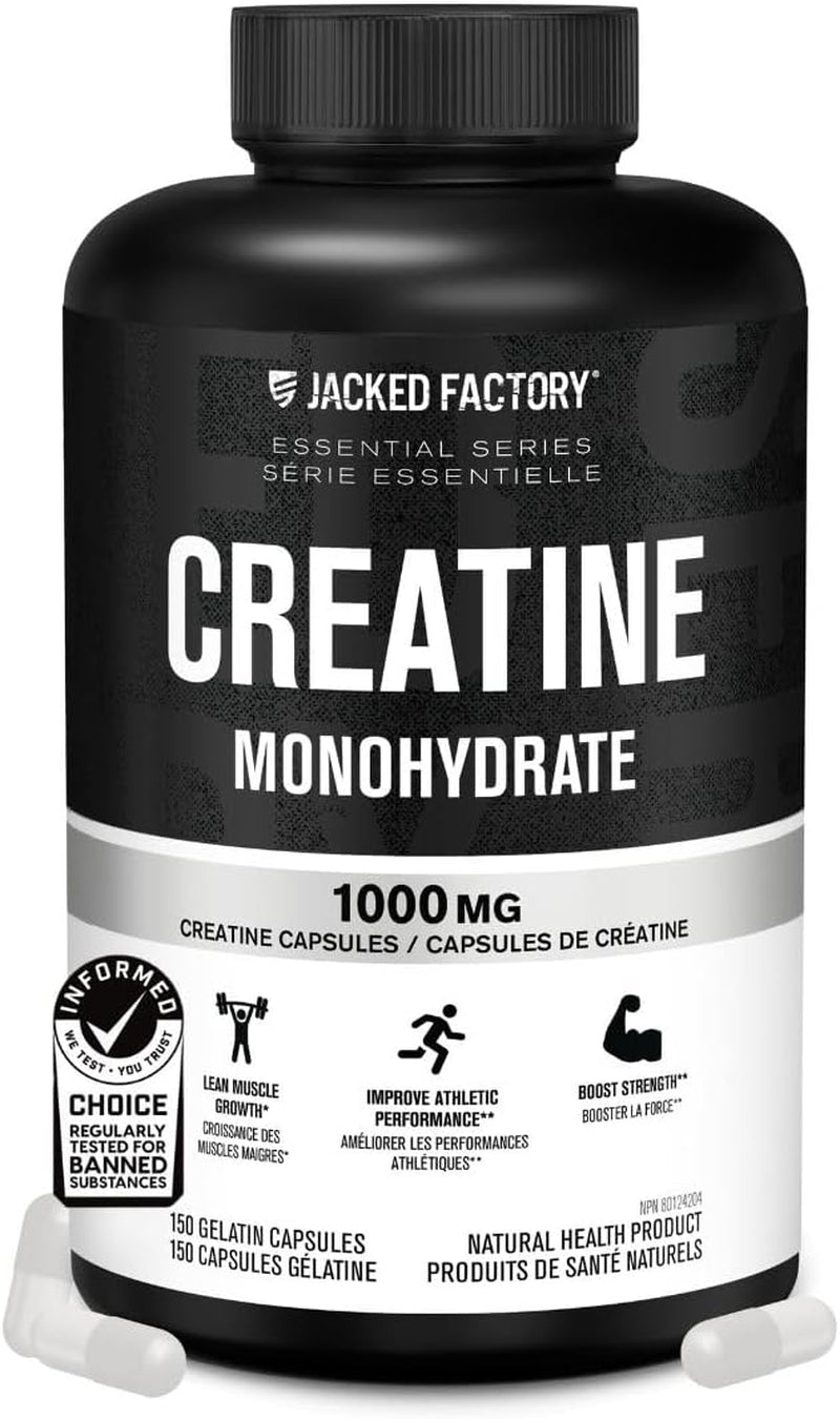 Creatine Monohydrate Capsules - Canadian-Owned Supplement for Muscle Growth, Increased Strength, Enhanced Energy Output, and Improved Athletic Performance - 150 Pills
