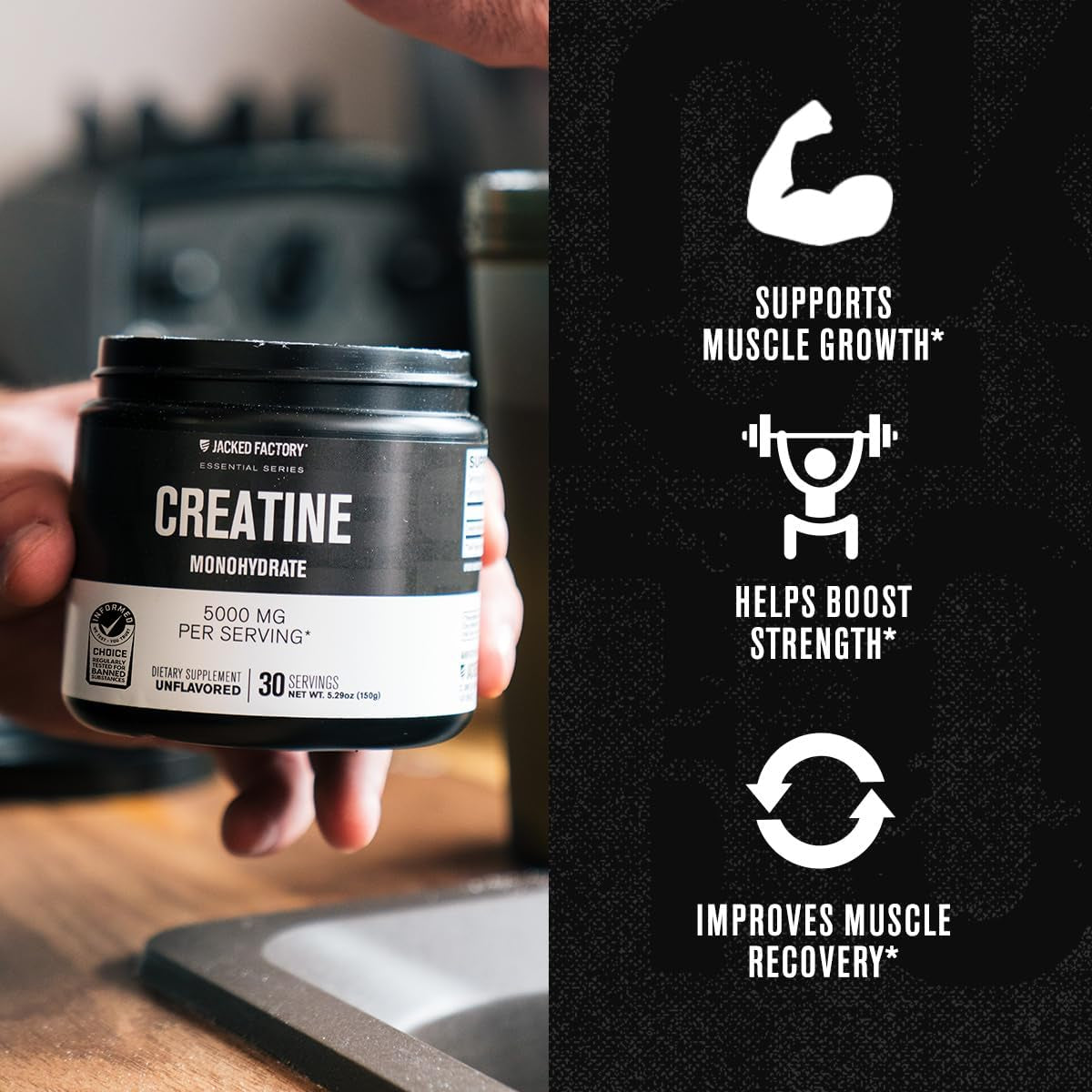 Creatine Monohydrate Powder 150G - Canadian-Owned Informed Choice Certified Supplement for Increased Muscle Mass*, Improved Strength, Power, & Performance** - 30 Servings, Unflavored