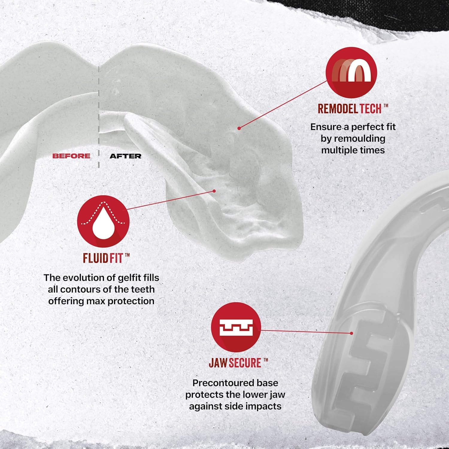 Mouthguard Strapless Slim Fit, Adults and Junior with Case for Boxing, Basketball, Football, MMA, Martial Arts, Hockey and All Contact Sports (Junior (<11 Years), Clear)
