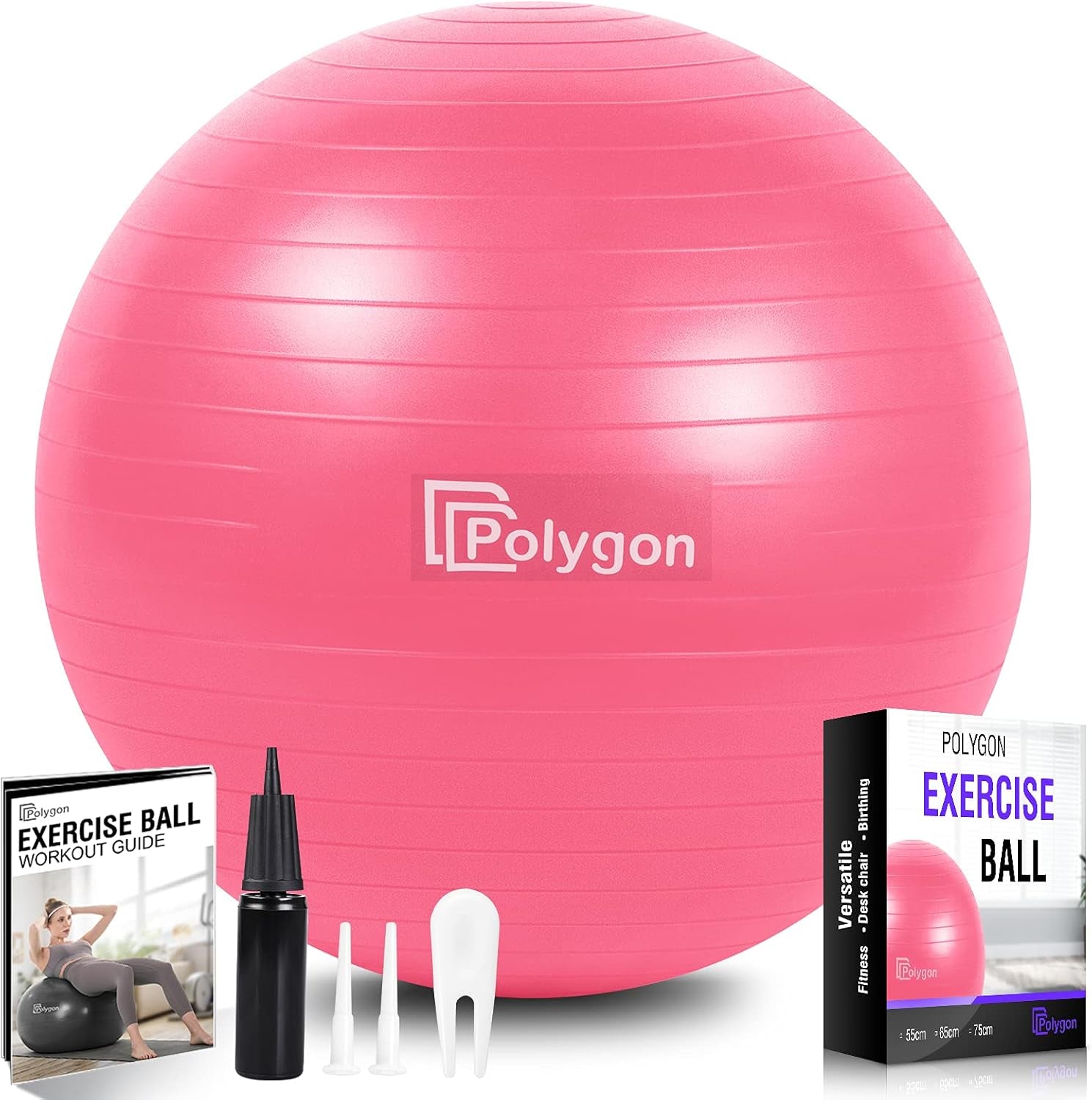 Exercise Ball, Professional Grade Anti-Burst Balance Ball for Yoga, Birthing, Stability, Core Exercise, Fitness, Workout Guide Included