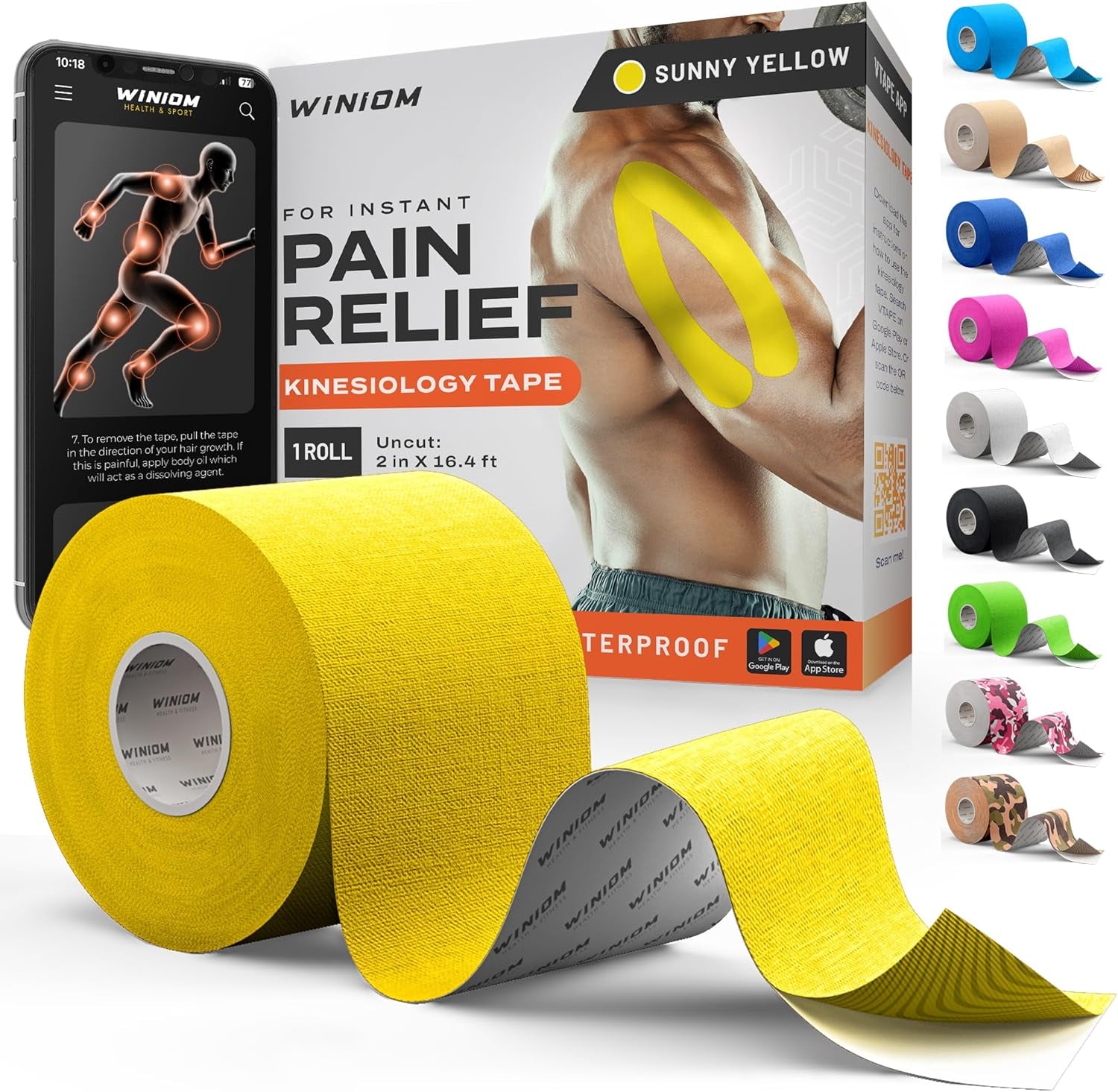 Kinesiology Tape-Incredible Support for Athletic Sports and Recovery+Free Taping Guide - Uncut 2 Inch 16.4 Feet Roll (Sunny Yellow + Free Taping Guide, Pack of 1)