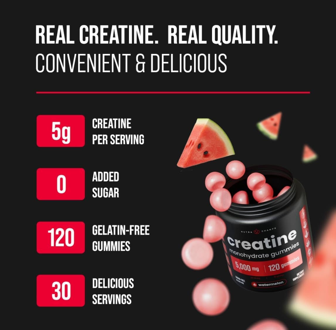 Creatine Monohydrate Gummies 5000Mg | Chewable Gummies for Men & Women | Sugar-Free Chewable Creatine Gummy Supplement for Muscle Recovery, Performance & Strength | 120 Gummies | 1250 Mg per Gummy