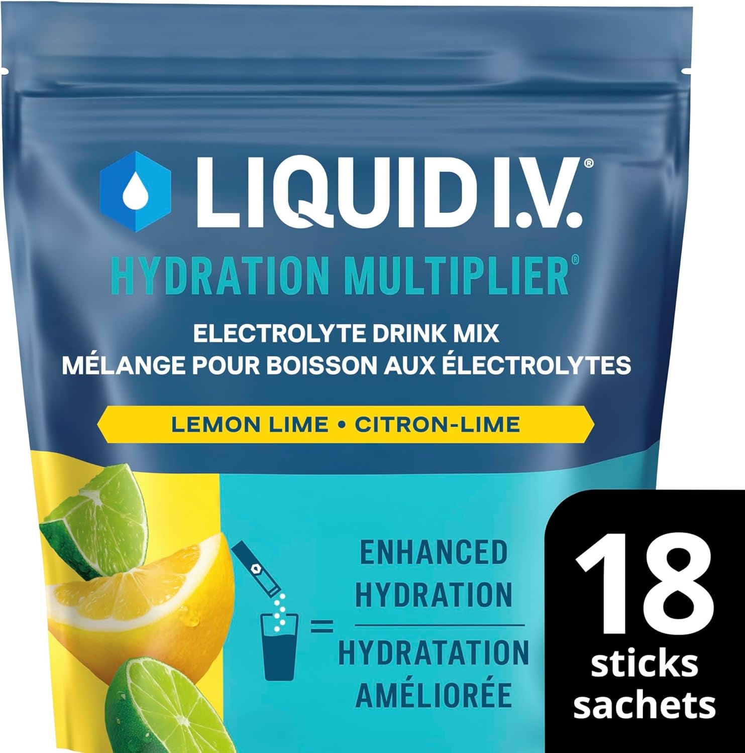 Hydration Multiplier Electrolyte Drink Mix - Enhanced Hydration Electrolyte Powder with Vitamins B3, B5, B6, B12 and C -18X On-The-Go Sticks for Workout and Travel - Lemon Lime