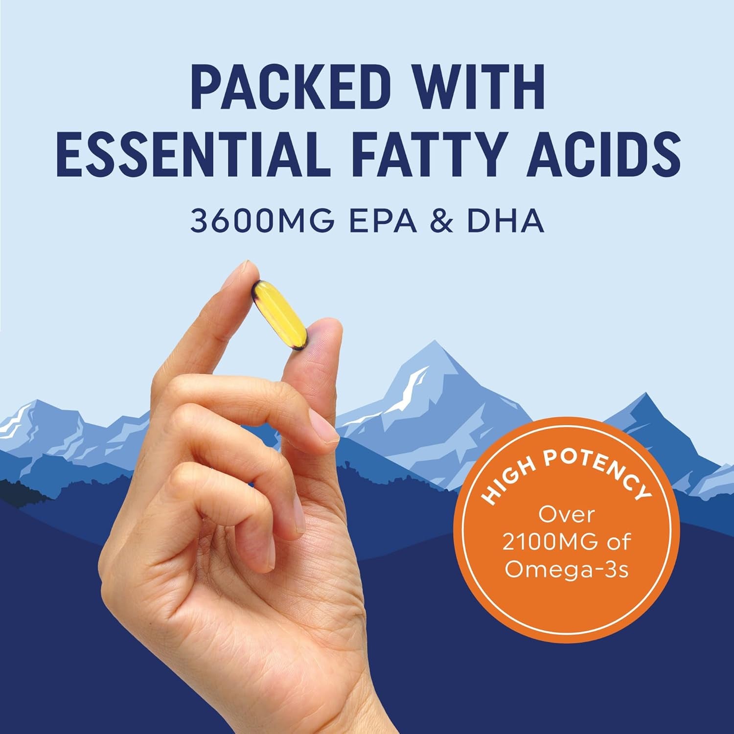 Triple Strength Omega 3 Fish Oil 3600 Mg | EPA & DHA | over 2100Mg Omega-3 Fatty Acids | 1300Mg EPA + 860Mg DHA | Best Essential Fatty Acids | Premium Wild Caught & Burpless Fish Oil | 180 Ct