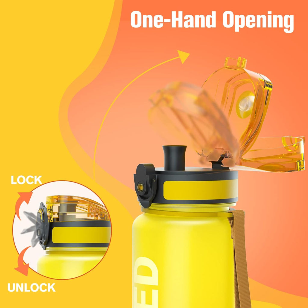 Water Bottle, 32Oz Motivational Sports Water Bottle with Time Marker - Times to Drink - Tritan, BPA Free, Wide Mouth Leakproof, Fast Flow Technology with Clean Brush (1 Bottle)