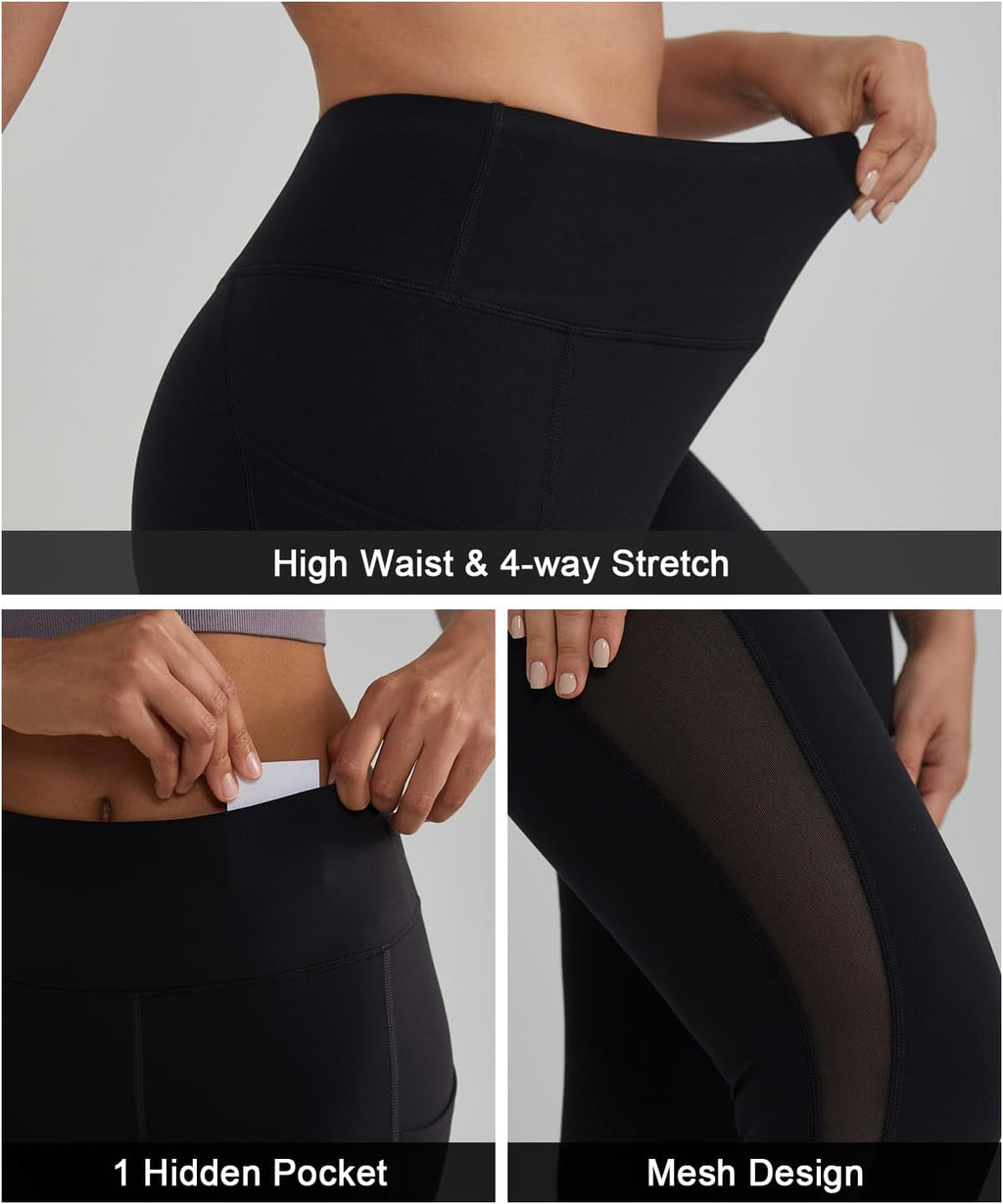 Leggings for Women Mesh Yoga Pants with Pockets Gym Workout Running