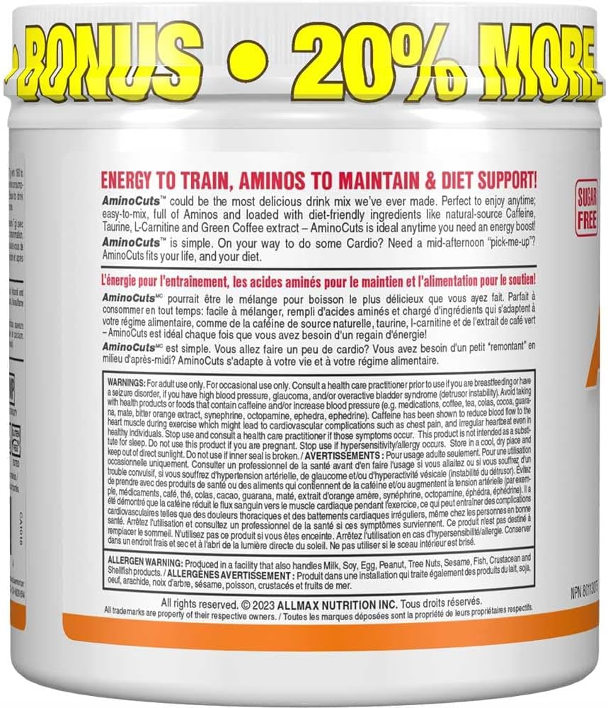 - AMINOCUTS (A:CUTS) - Weight-Management BCAA (L-Carnitine + Taurine + Green Coffee) - Arctic Orange - Dye Free - 252 Gram - 36 Servings