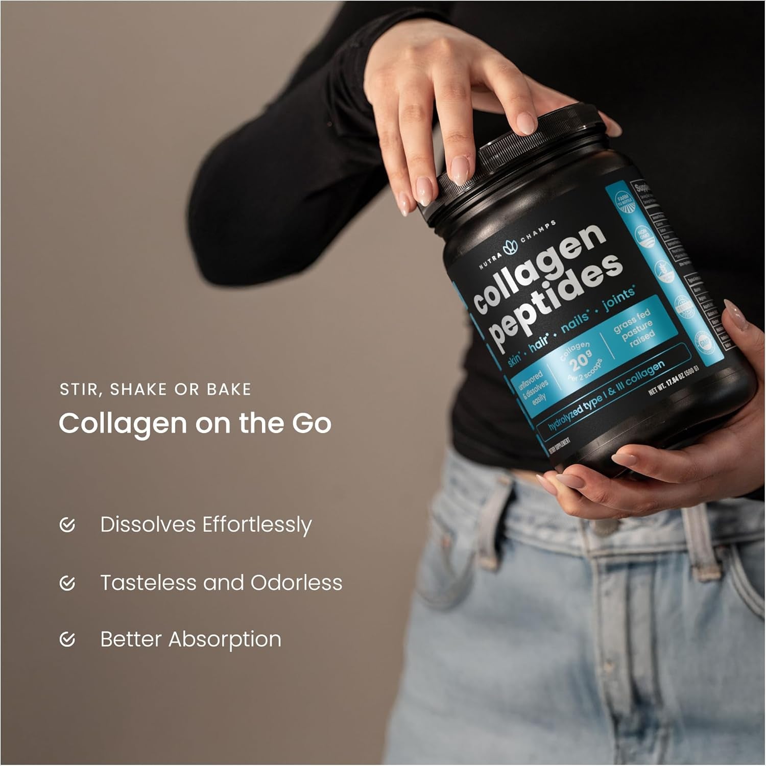 Collagen Powder - More Value with 500G of Hydrolyzed Type I & Lll - Unflavored Collagen Supplement for Hair Skin and Nails - Grass-Fed Collagens for Women & Men, Easy to Mix, Lab Tested
