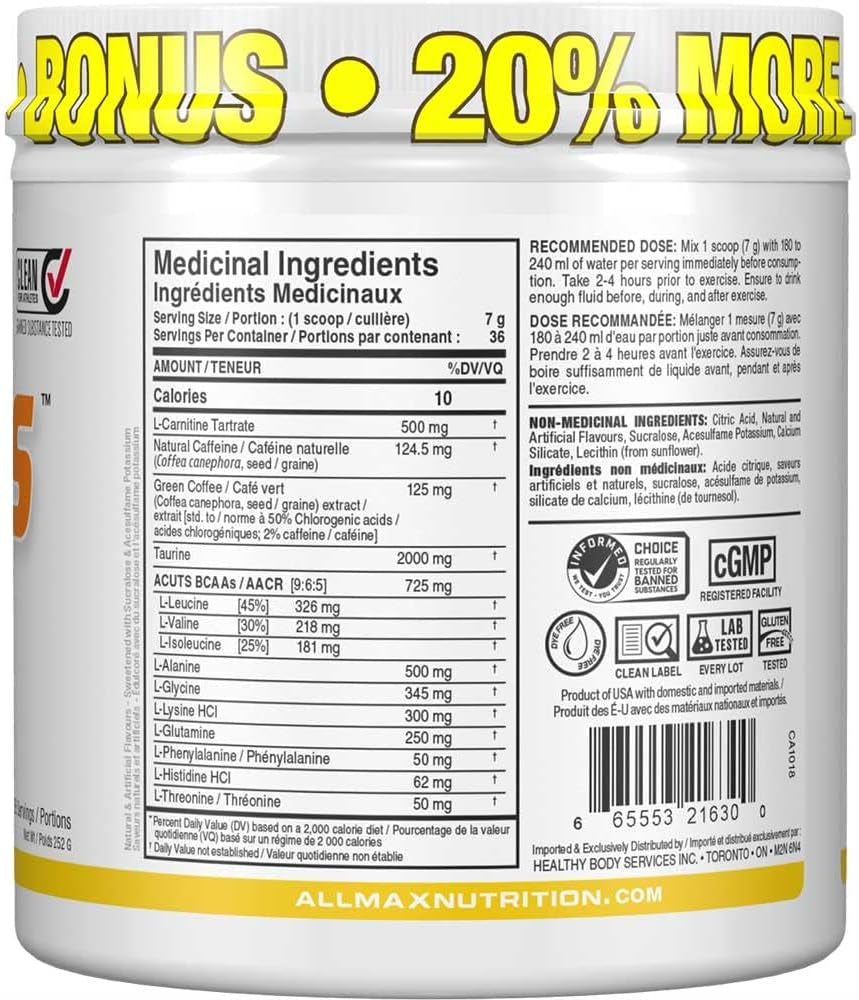- AMINOCUTS (A:CUTS) - Weight-Management BCAA (L-Carnitine + Taurine + Green Coffee) - Pina Colada - 252 Gram - 36 Servings, 252-Gram