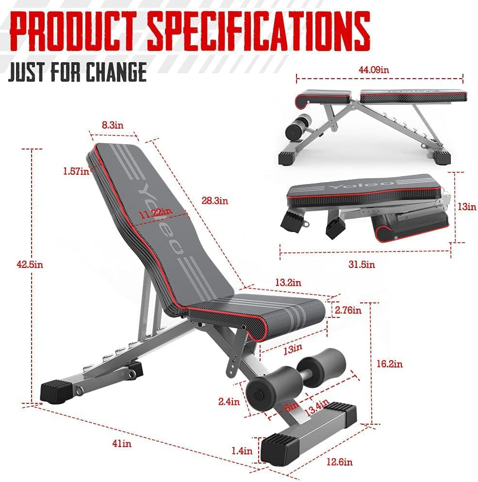 Weight Bench, 660LBS Adjustable/Foldable Strength Training Bench, Utility Incline/Decline Workout Equipment, Gym Equipment for Full Body Workout with Fast Folding