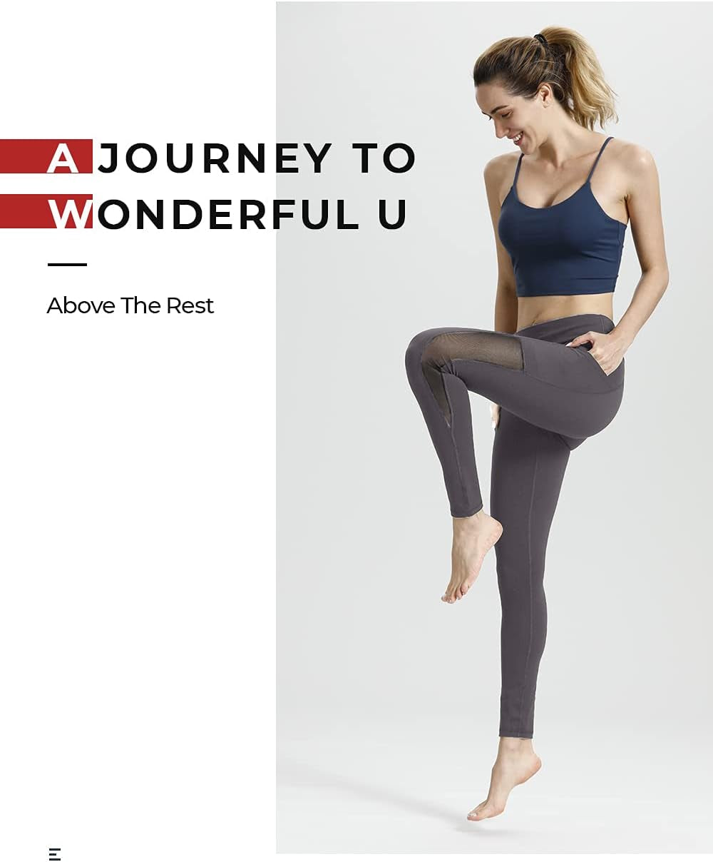 Leggings for Women Mesh Yoga Pants with Pockets Gym Workout Running