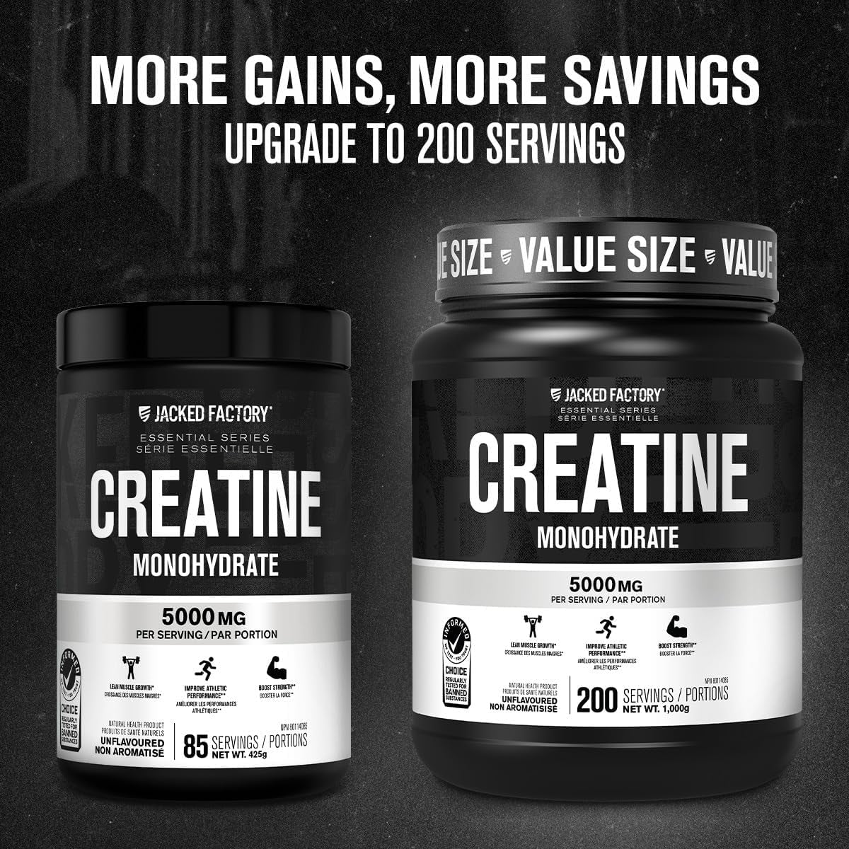 Creatine Monohydrate Powder 425G - Canadian-Owned Informed Choice Certified Supplement for Increased Muscle Mass*, Improved Strength, Power, & Performance** - 85 Servings, Unflavored