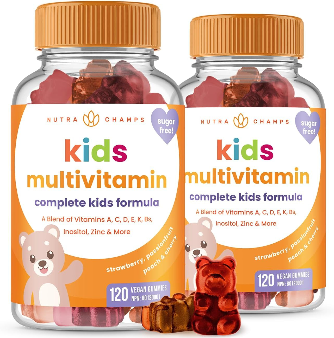 (2-Pack) Kids Multivitamin Gummy | Sugar Free Kid Vitamins | Strawberry, Passionfruit, Peach & Cherry | Multivitamins for Children | Vegan, Non-Gmo & Gluten Free | 120 Gummy Vitamins for Toddlers & Kids