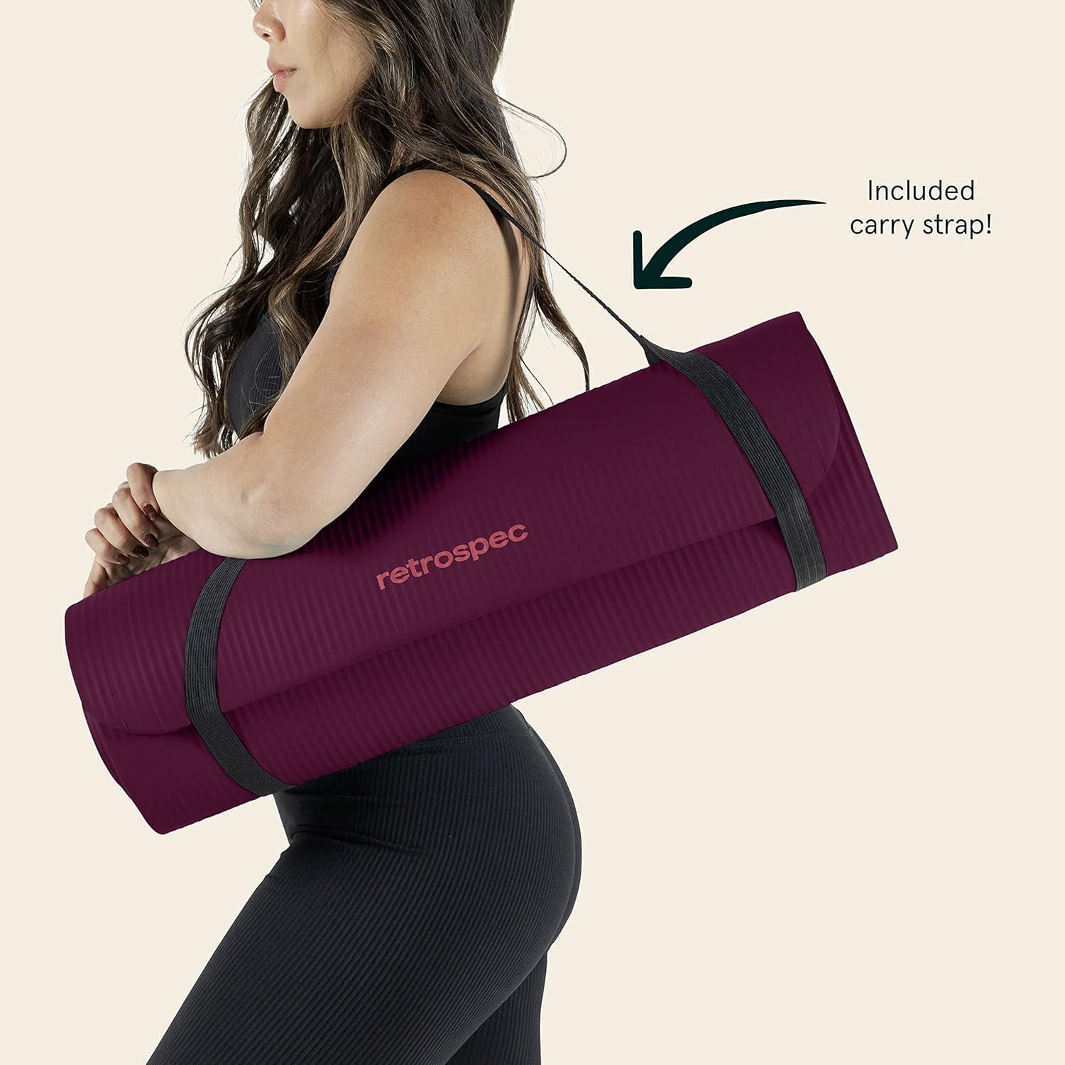 Solana Yoga Mat 1/2" Thick W/Nylon Strap for Men & Women - Non Slip Excercise Mat for Yoga, Pilates, Stretching, Floor & Fitness Workouts