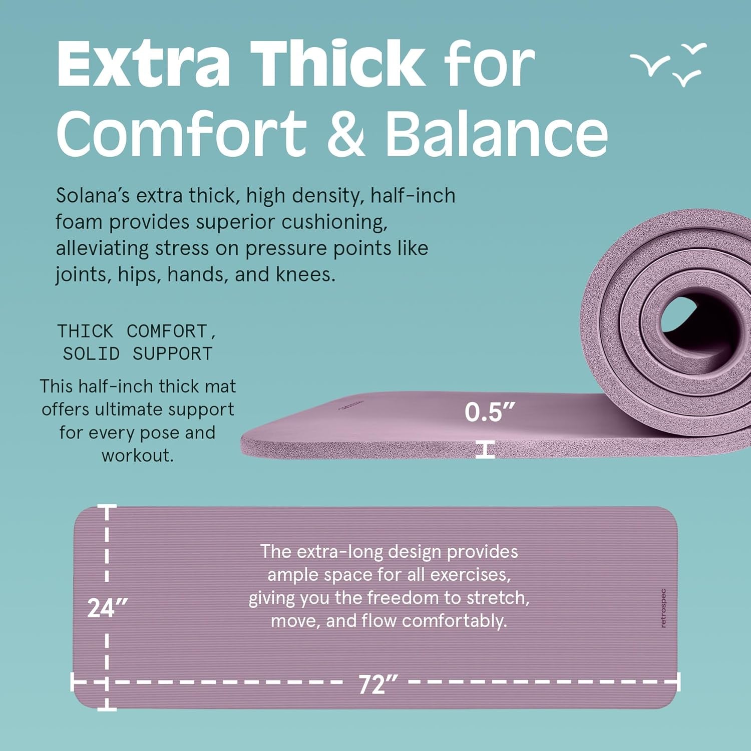 Solana Yoga Mat 1/2" Thick W/Nylon Strap for Men & Women - Non Slip Excercise Mat for Yoga, Pilates, Stretching, Floor & Fitness Workouts