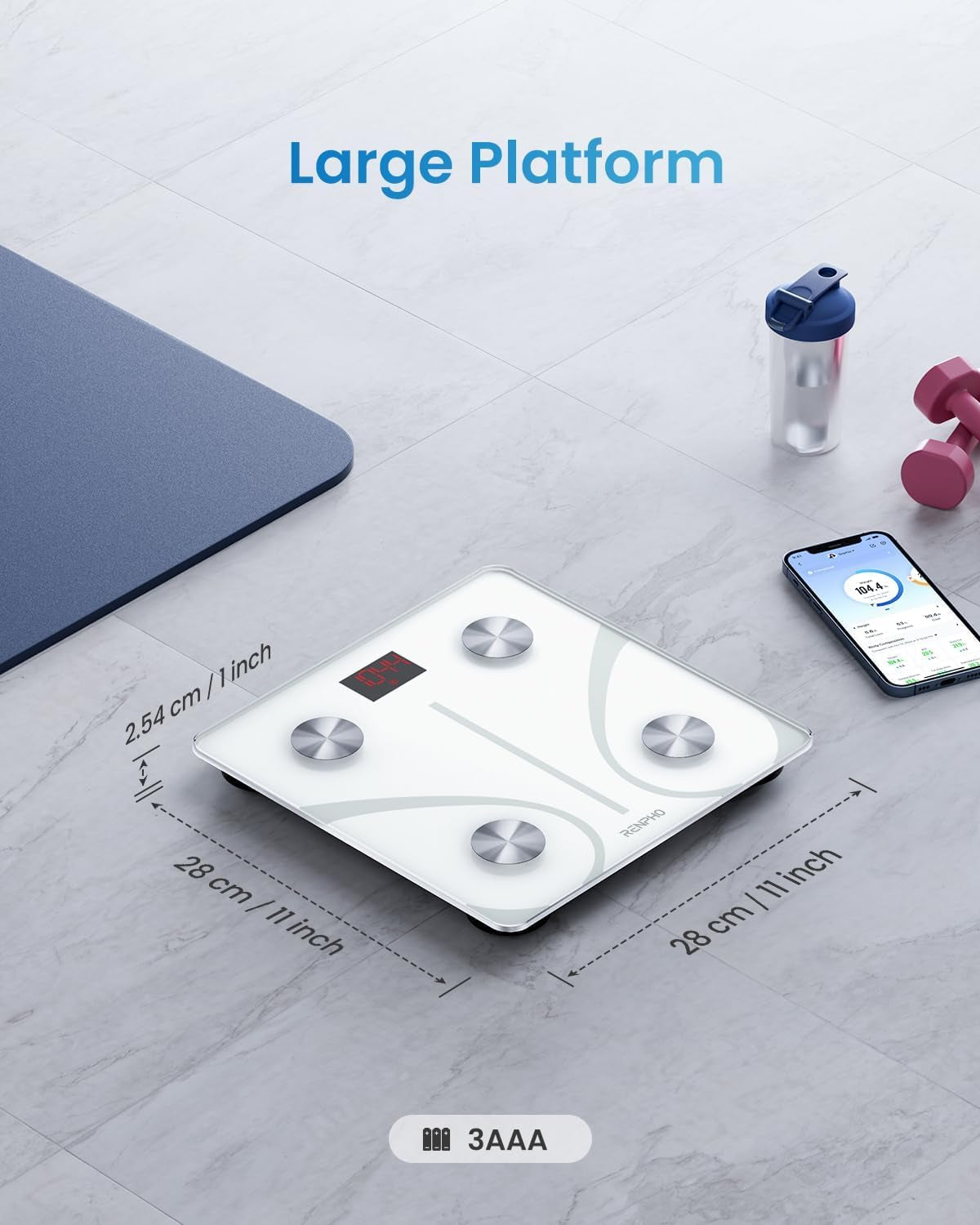 Body Fat Scale, Smart Scale for Body Weight, BMI Digital Bathroom Weight Scale, Body Measurements with Smartphone App Sync with Bluetooth, 400 Lbs - White, Elis 1