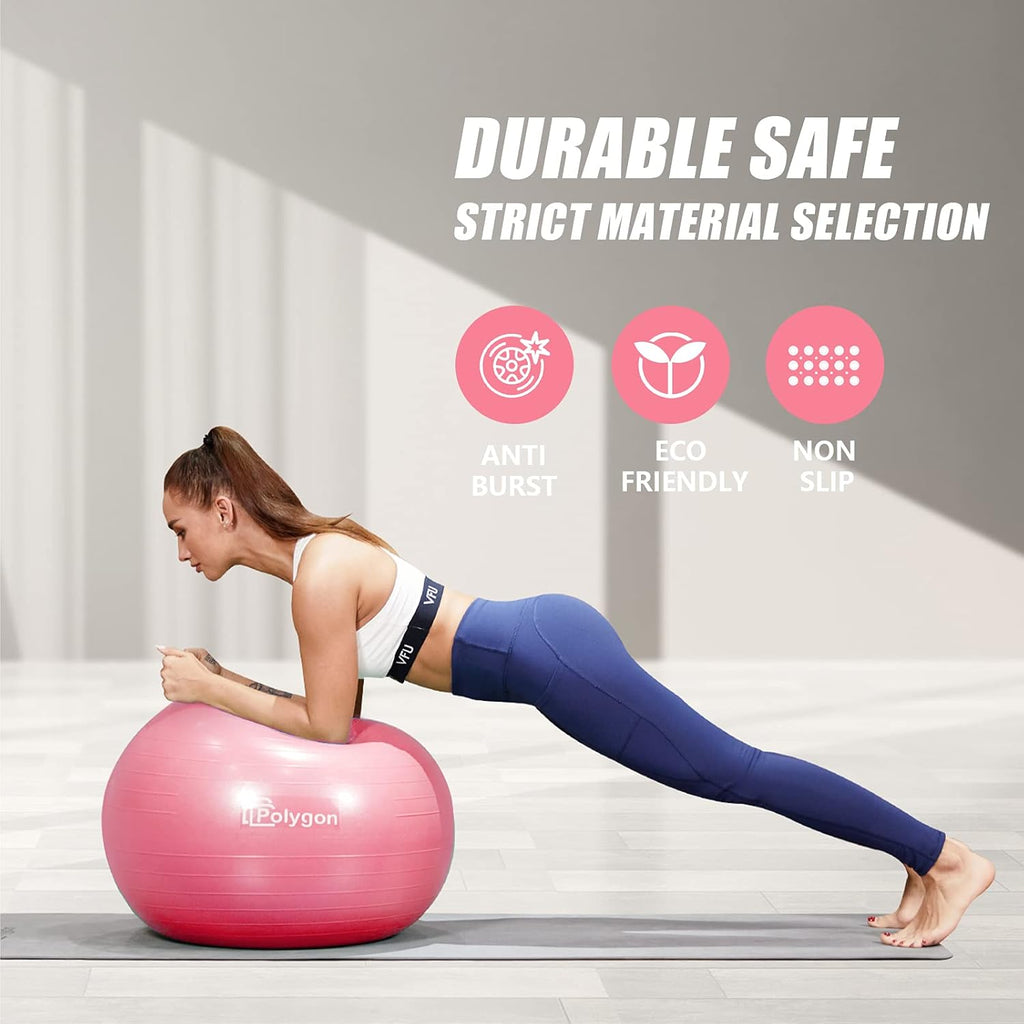 Exercise Ball, Professional Grade Anti-Burst Balance Ball for Yoga, Birthing, Stability, Core Exercise, Fitness, Workout Guide Included