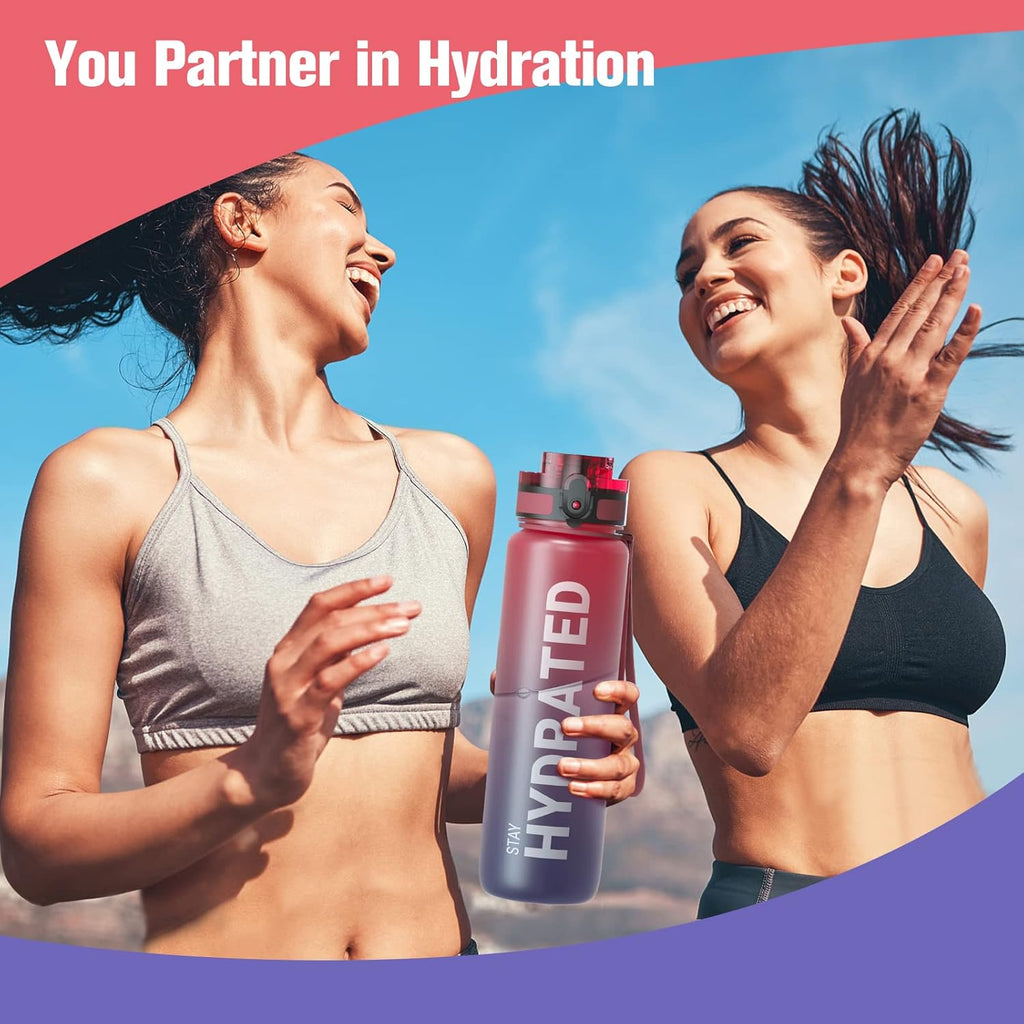 Water Bottle, 32Oz Motivational Sports Water Bottle with Time Marker - Times to Drink - Tritan, BPA Free, Wide Mouth Leakproof, Fast Flow Technology with Clean Brush (1 Bottle)