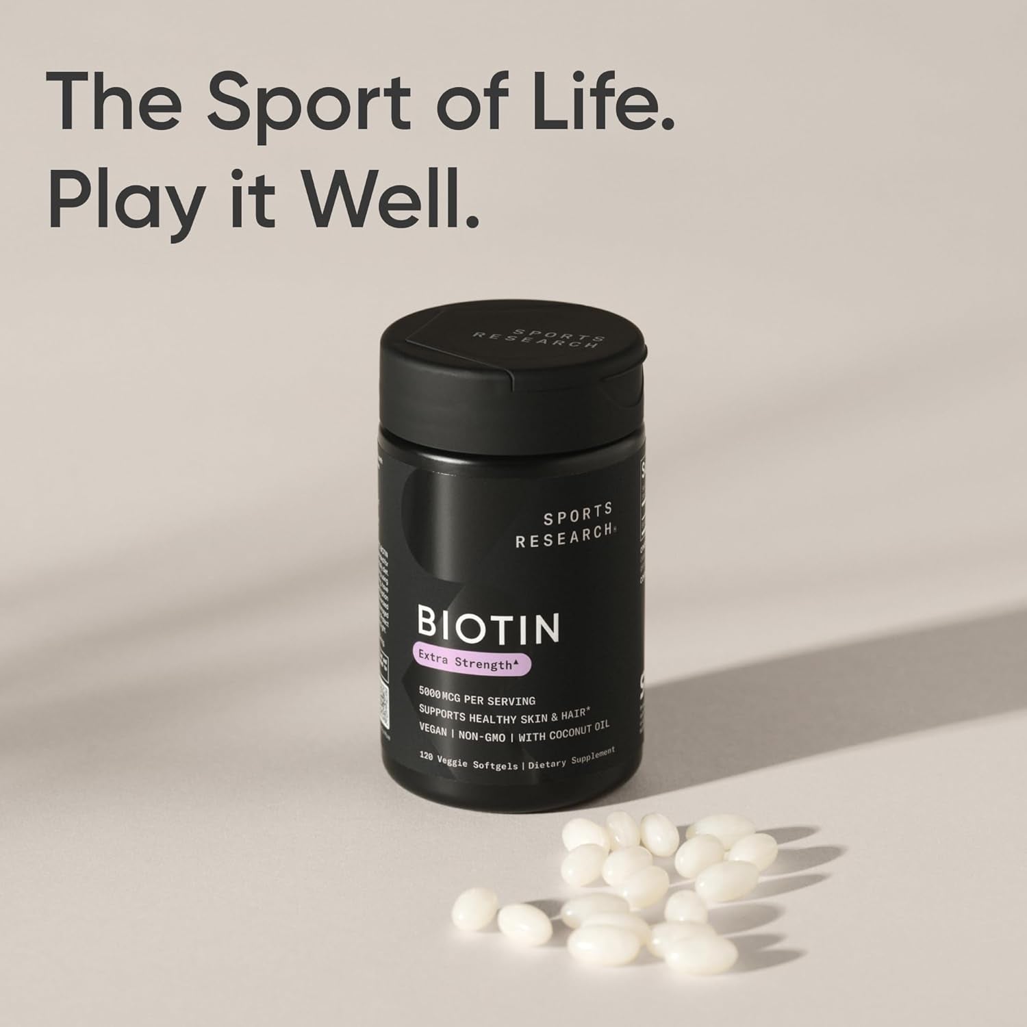 ® Extra Strength Vegan Biotin 5,000Mcg with Organic Coconut Oil - Helps to Maintain Healthy Hair, Nails and Skin - Great for Women & Men - 120 Veggie Softgels