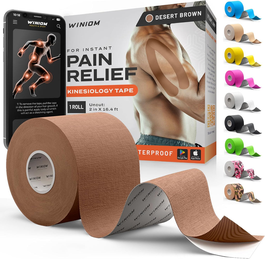 Kinesiology Tape-Incredible Support for Athletic Sports and Recovery+Free Taping Guide - Uncut 2 Inch 16.4 Feet Roll (Desert Beige (Brown) + Free Taping Guide, Pack of 1)