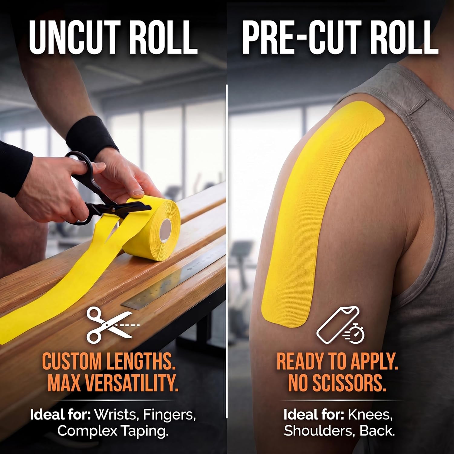 Kinesiology Tape-Incredible Support for Athletic Sports and Recovery+Free Taping Guide - Uncut 2 Inch 16.4 Feet Roll (Sunny Yellow + Free Taping Guide, Pack of 1)