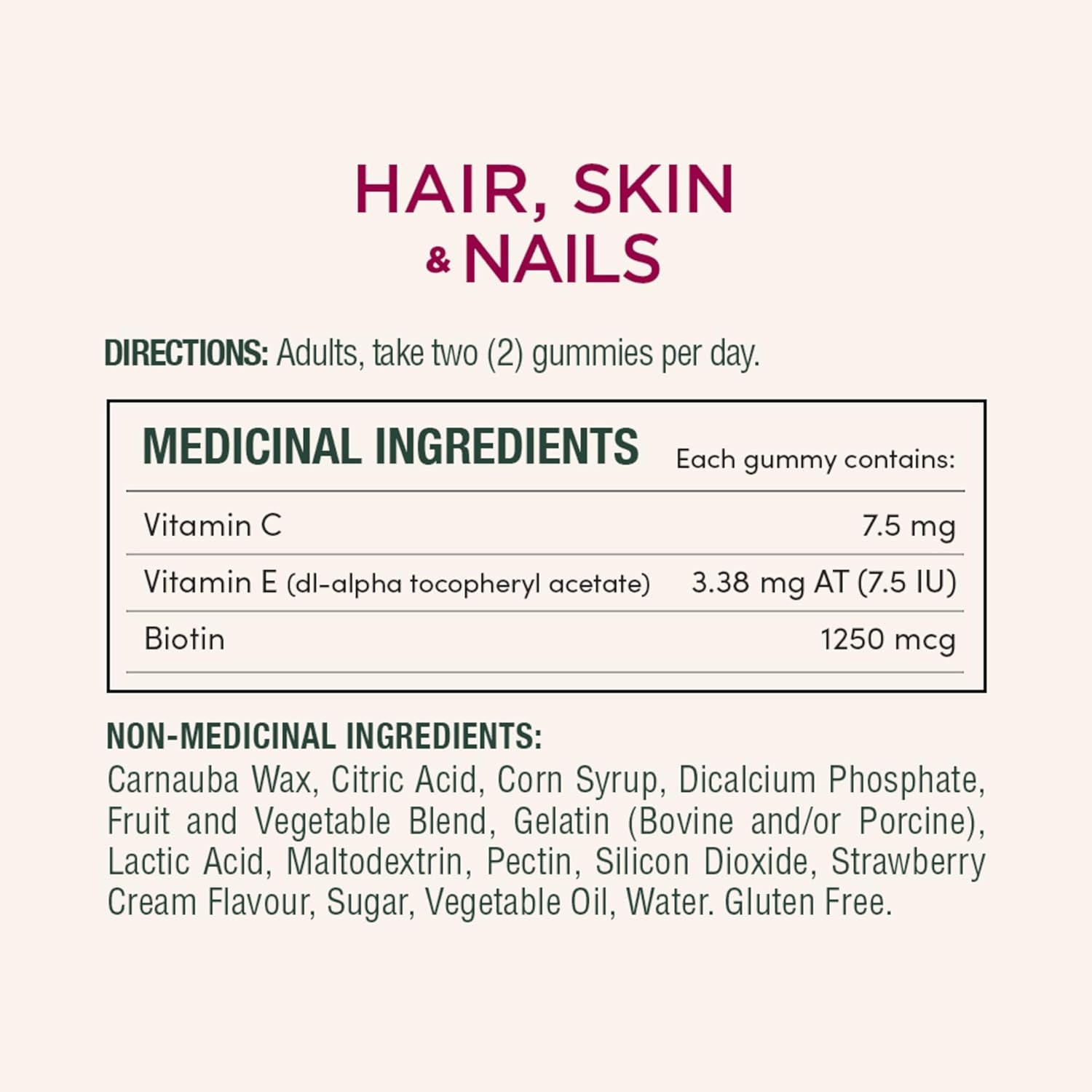 Hair, Skin & Nails, Helps Maintain Health of Hair, Skin & Nails, Helps Development of Bones, Teeth, Cartilage & Gums, Aids Wound Healing, Antioxidant, Strawberry Cream Flavour, 200 G