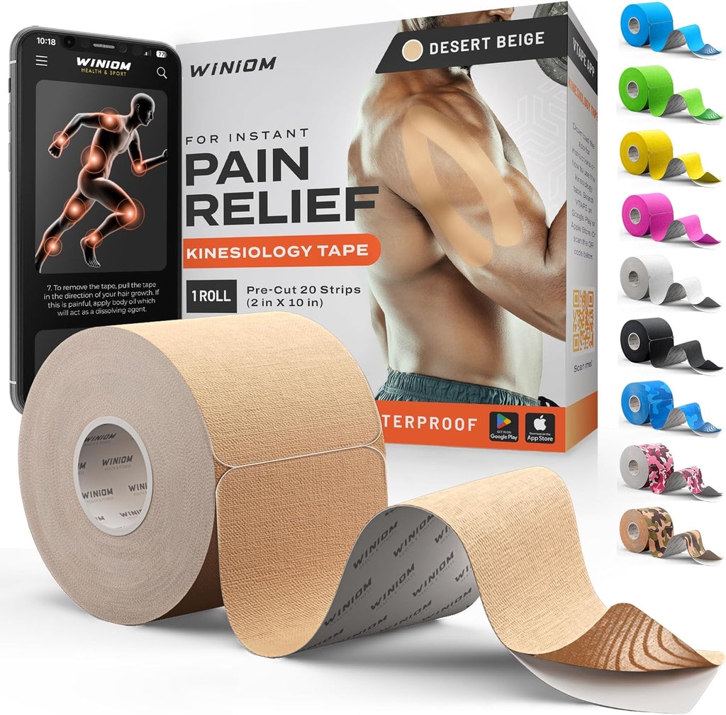 Kinesiology Tape-Incredible Support for Athletic Sports and Recovery+Free Taping Guide - Pre-Cut 2 Inch 16.4 Feet (Desert Beige + Free Taping Guide, Pack of 1)
