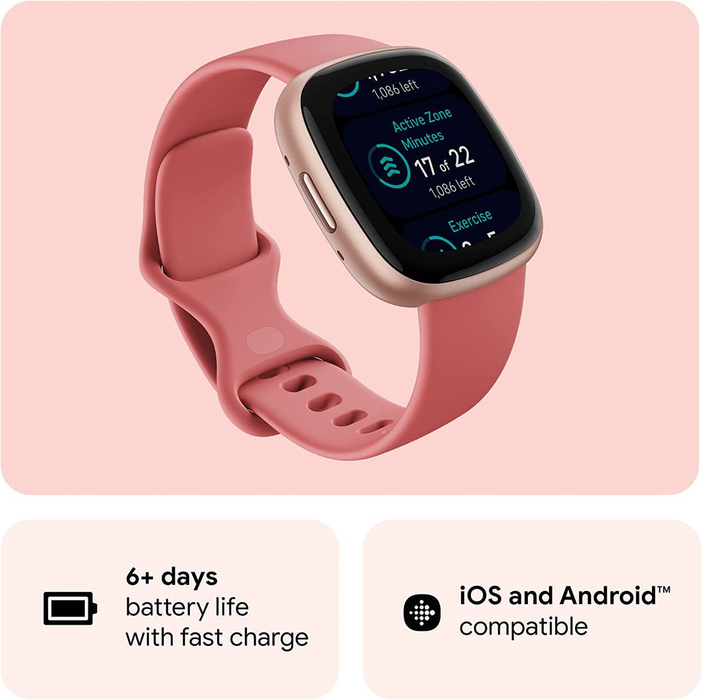 Google  Versa 4 Fitness Smartwatch with Daily Readiness, Gps, 24/7 Heart Rate, 40+ Exercise Modes, Sleep Tracking and More, Pink Sand/Copper Rose, One Size (S and L Bands Included)