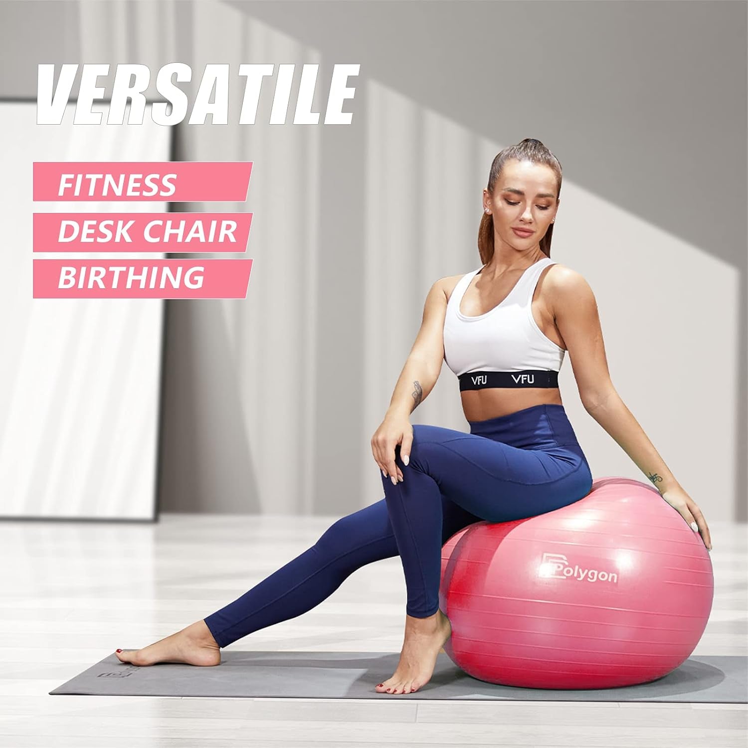 Exercise Ball, Professional Grade Anti-Burst Balance Ball for Yoga, Birthing, Stability, Core Exercise, Fitness, Workout Guide Included