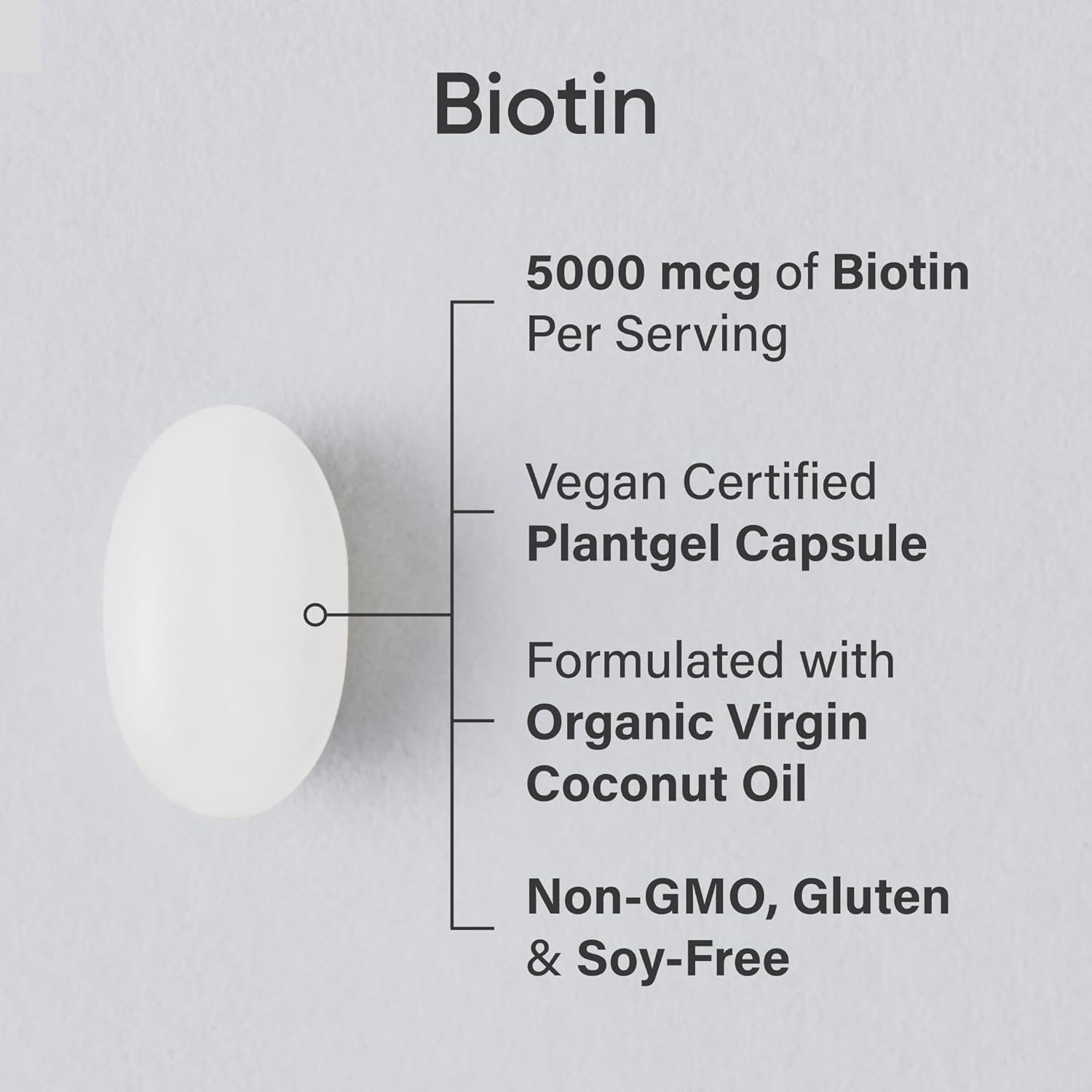 ® Extra Strength Vegan Biotin 5,000Mcg with Organic Coconut Oil - Helps to Maintain Healthy Hair, Nails and Skin - Great for Women & Men - 120 Veggie Softgels