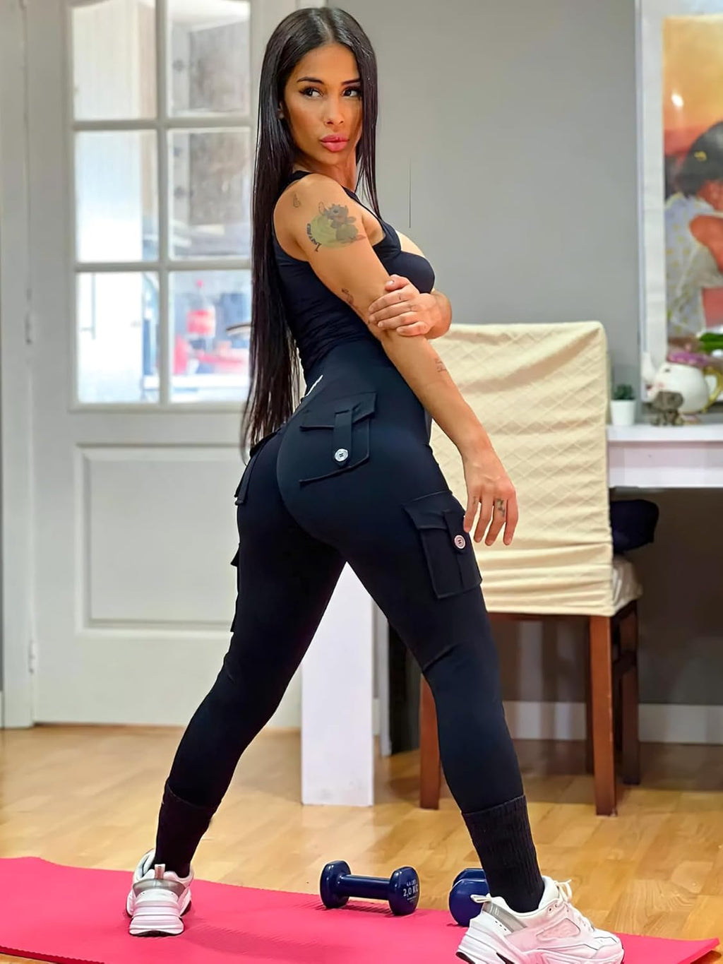 Workout Cargo Leggings with Pockets for Women No Front Seam Hidden Scrunch Hedda Leggings Compression Gym Yoga Pants