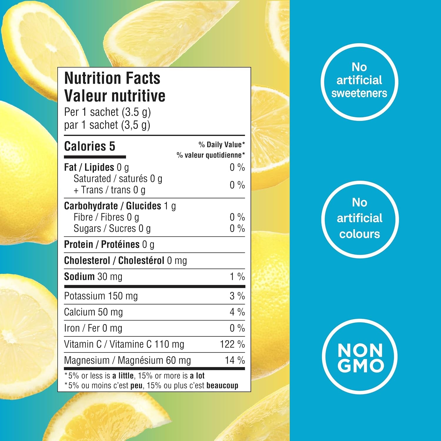Canadian-Made Electrolytes Powder - Classic Lemonade Sachets - on the Go Sugar-Free Hydration and Electrolyte Replenishment with Prebiotics and Vitamin C - 3.5G X 20Ct
