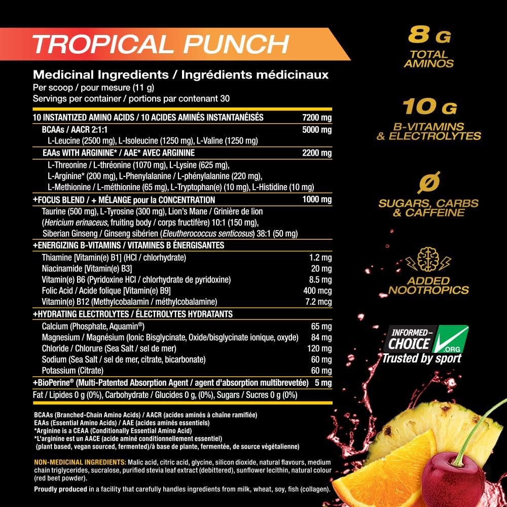 EAA BCAA COMPLETE | Pre, Intra or Post Workout – EAA/BCAA with L-Arginine, Amino Acid Supplement – Keto Friendly – (886 G, Tropical Punch)
