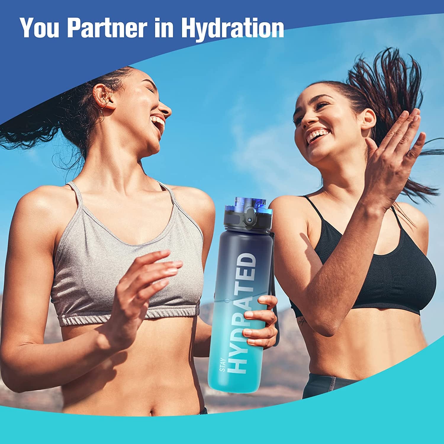 Water Bottle, 32Oz Motivational Sports Water Bottle with Time Marker - Times to Drink - Tritan, BPA Free, Wide Mouth Leakproof, Fast Flow Technology with Clean Brush (1 Bottle)