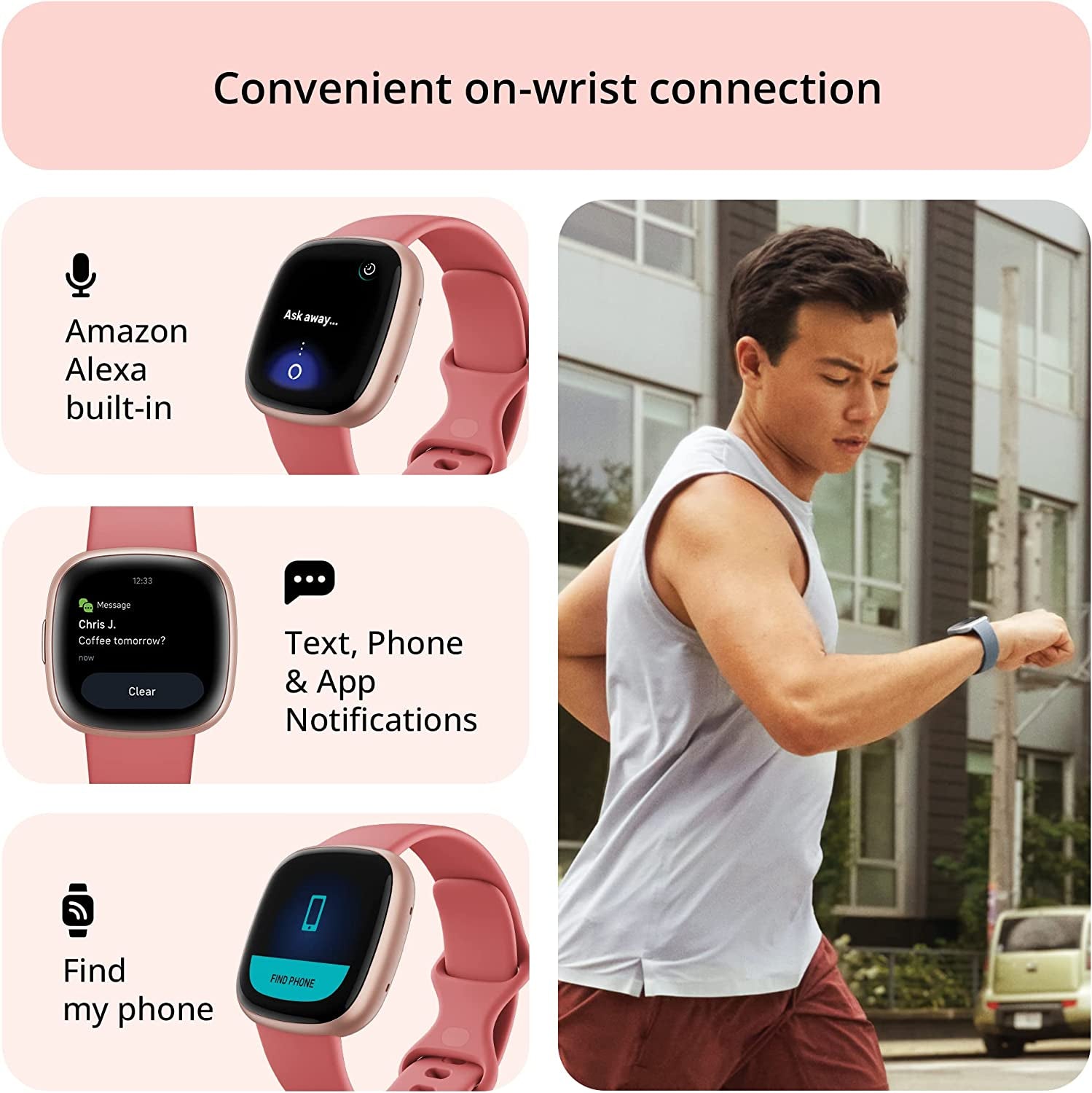 Google  Versa 4 Fitness Smartwatch with Daily Readiness, Gps, 24/7 Heart Rate, 40+ Exercise Modes, Sleep Tracking and More, Pink Sand/Copper Rose, One Size (S and L Bands Included)