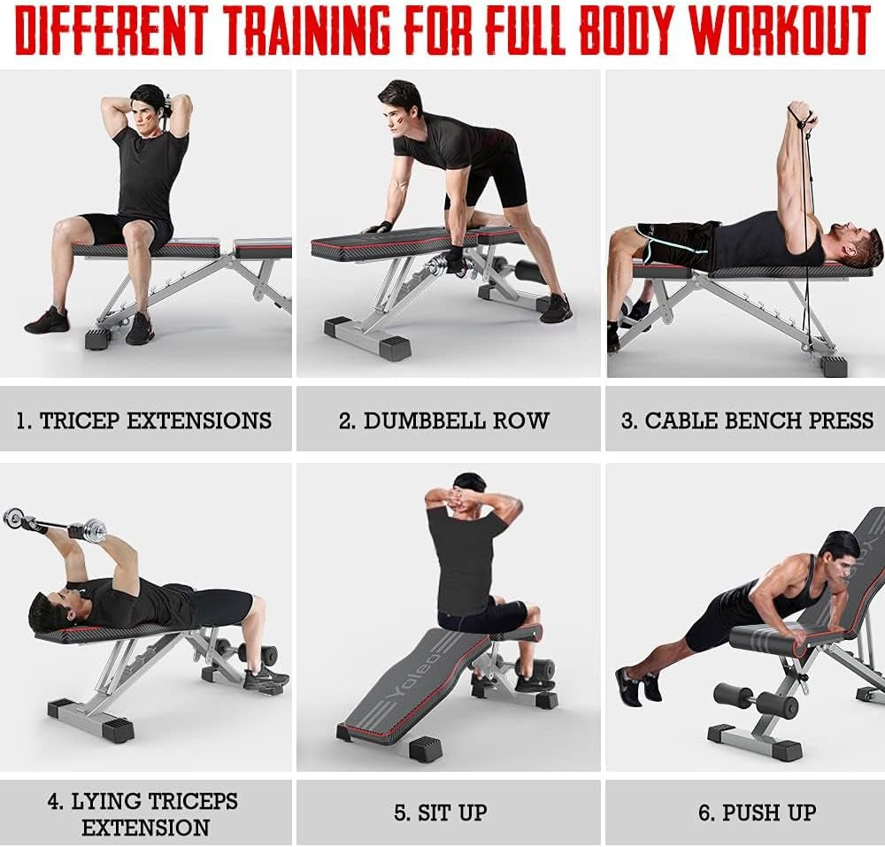 Weight Bench, 660LBS Adjustable/Foldable Strength Training Bench, Utility Incline/Decline Workout Equipment, Gym Equipment for Full Body Workout with Fast Folding