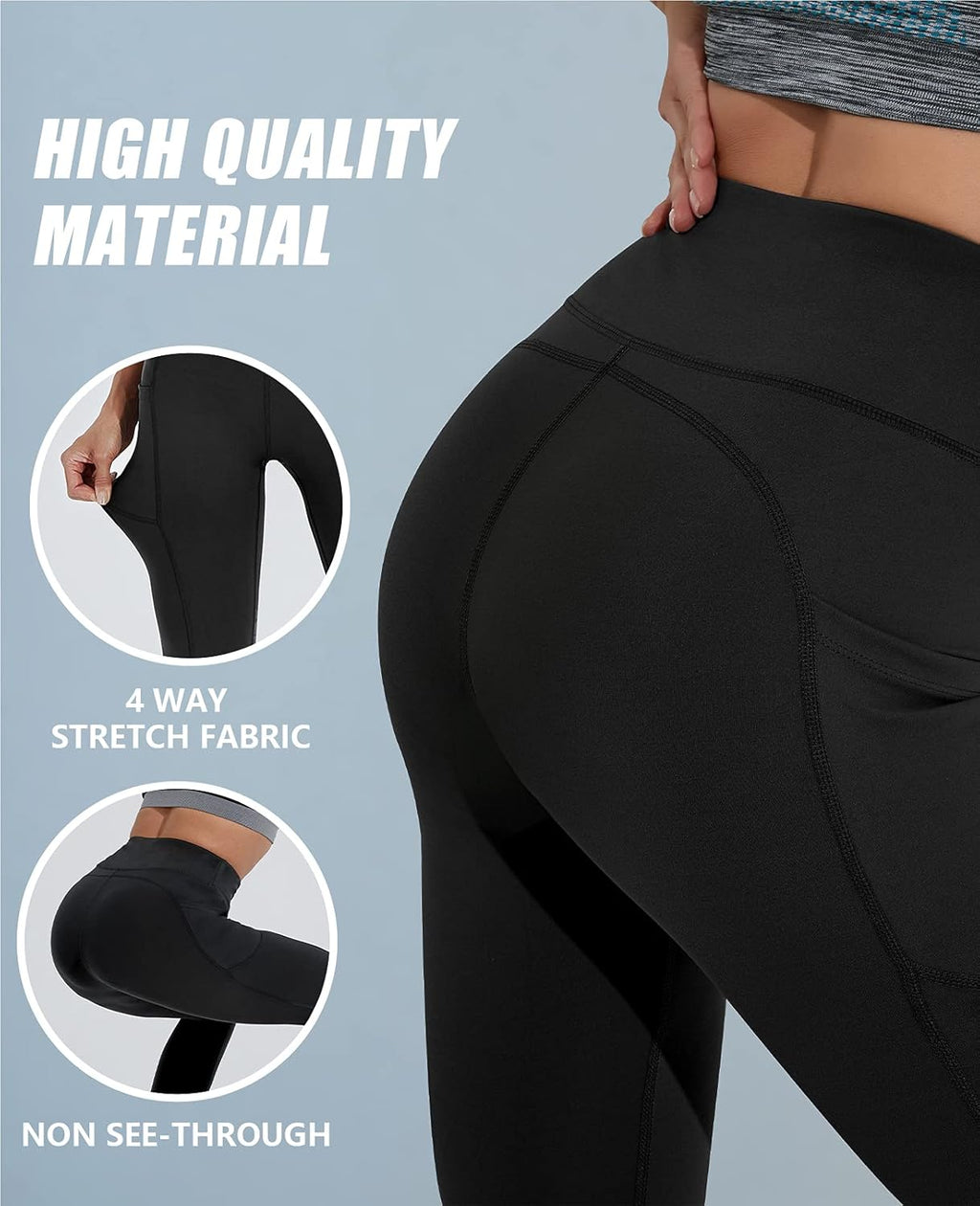 Yoga Pants for Women, High Waisted Leggings with Pockets, Tummy Control Non See through Workout Pants