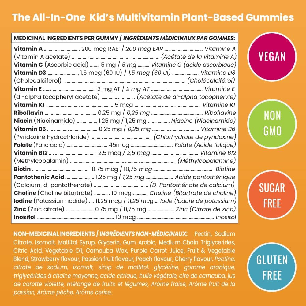 (2-Pack) Kids Multivitamin Gummy | Sugar Free Kid Vitamins | Strawberry, Passionfruit, Peach & Cherry | Multivitamins for Children | Vegan, Non-Gmo & Gluten Free | 120 Gummy Vitamins for Toddlers & Kids