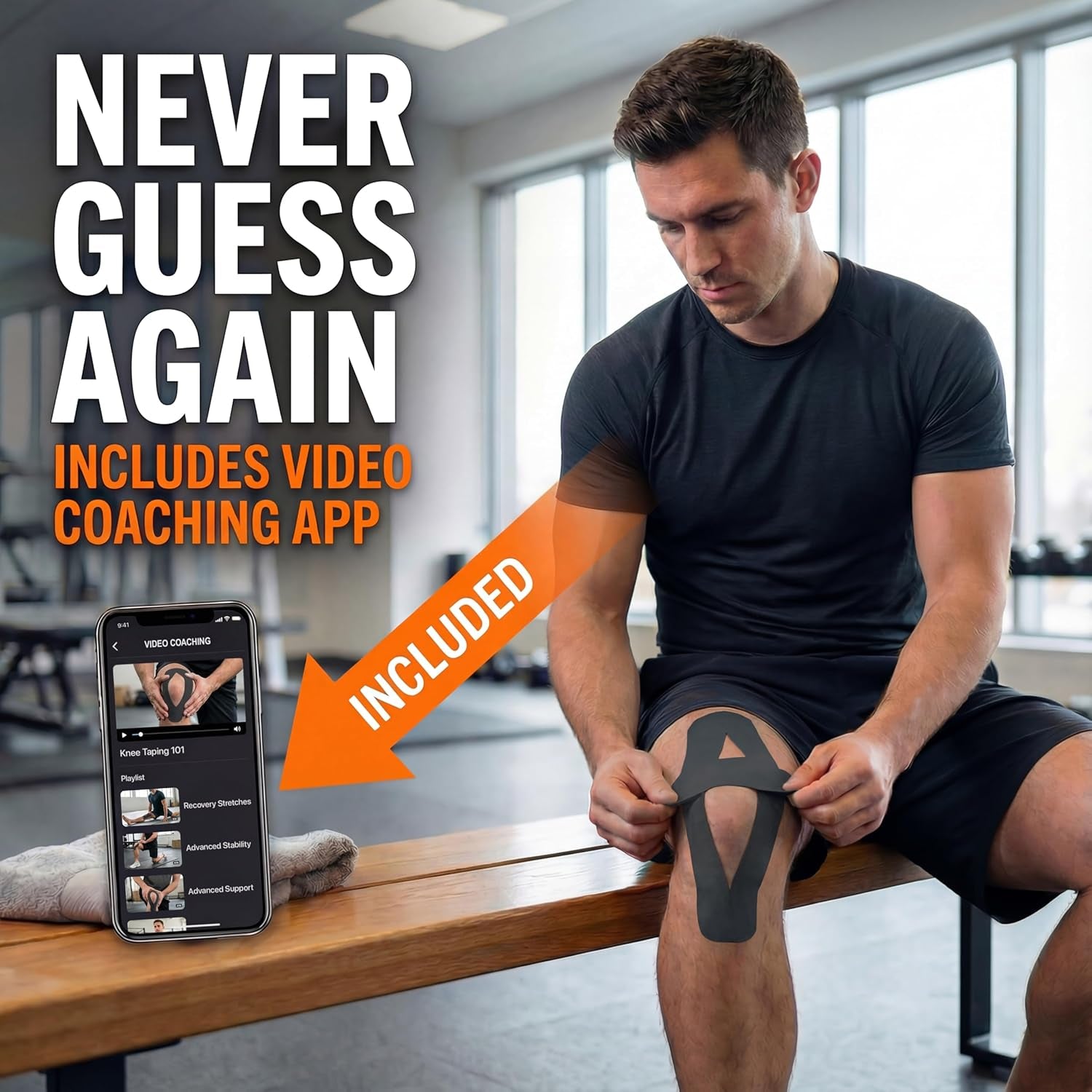 Kinesiology Tape-Incredible Support for Athletic Sports and Recovery+Free Taping Guide - Uncut 2 Inch 16.4 Feet Roll (Midnight Black + Free Taping Guide, Pack of 1)