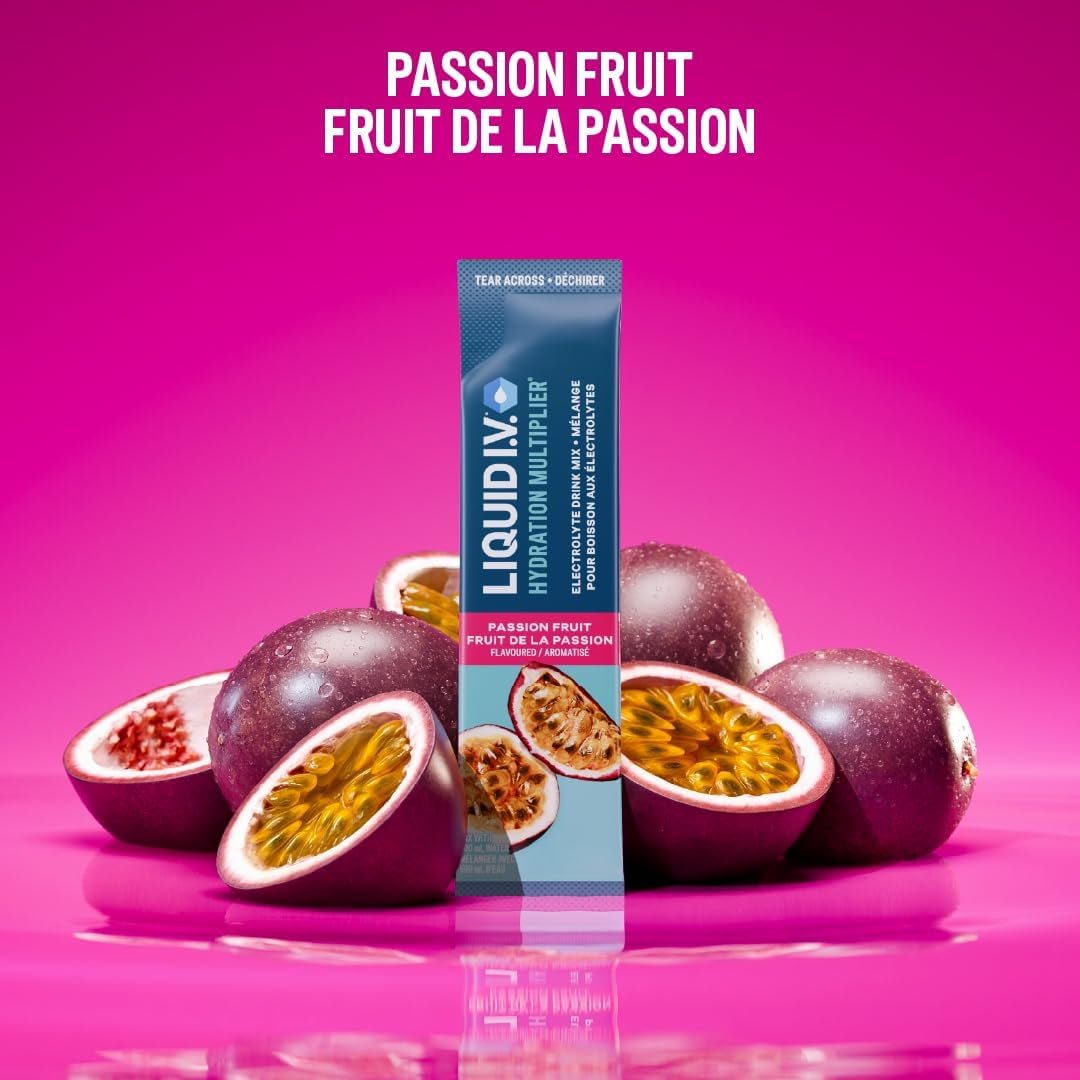 Hydration Multiplier Electrolyte Drink Mix - Enhanced Hydration Electrolyte Powder with Vitamins B3, B5, B6, B12 and C -18X On-The-Go Sticks for Workout and Travel - Passion Fruit