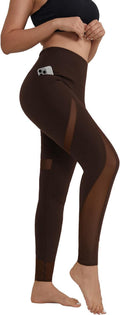 Leggings for Women Mesh Yoga Pants with Pockets Gym Workout Running