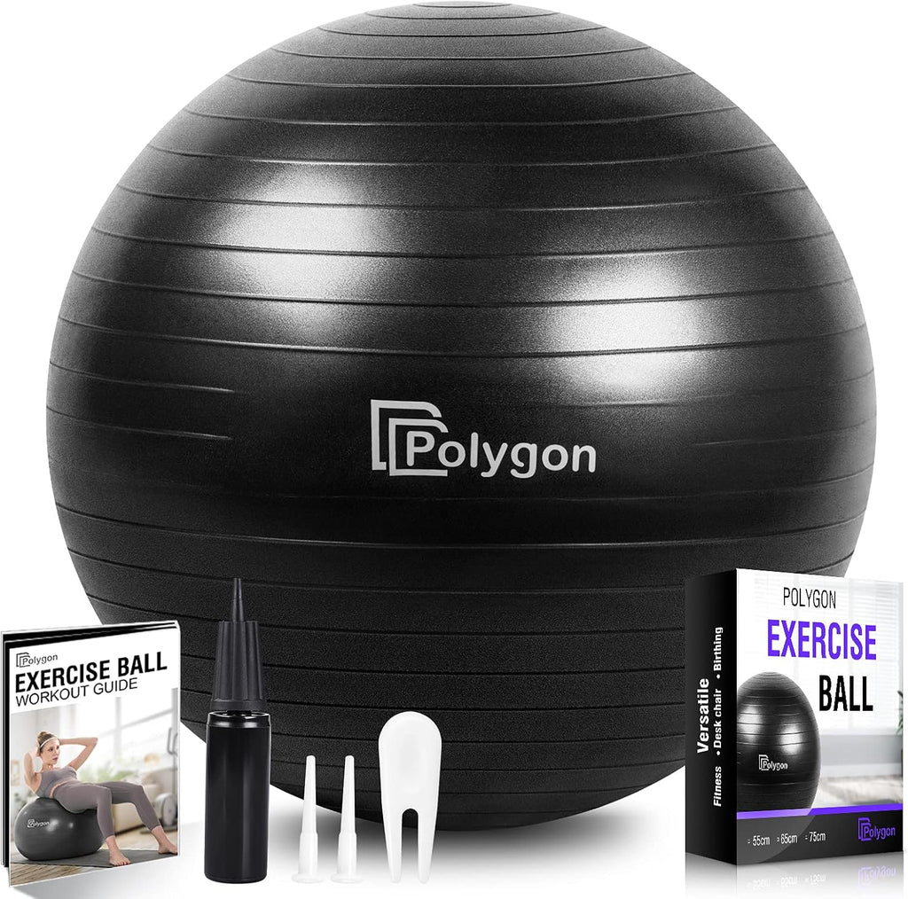 Exercise Ball, Professional Grade Anti-Burst Balance Ball for Yoga, Birthing, Stability, Core Exercise, Fitness, Workout Guide Included
